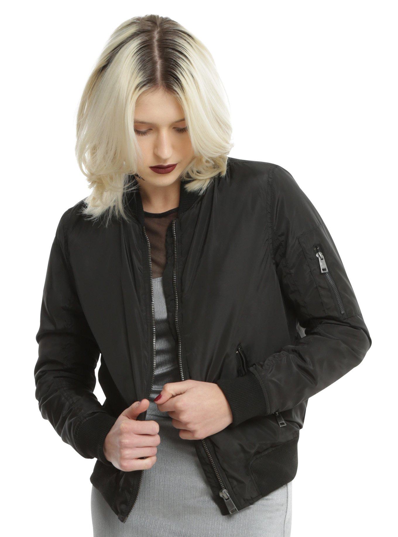 Black Zipper Accented Girls Bomber Jacket | Hot Topic