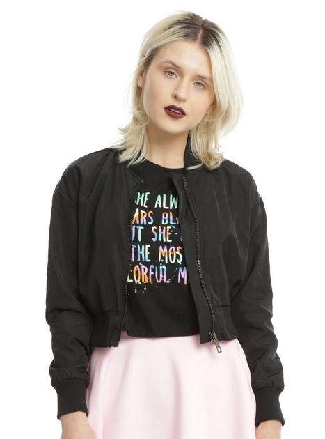 Black Cropped Girls Bomber Jacket | Hot Topic