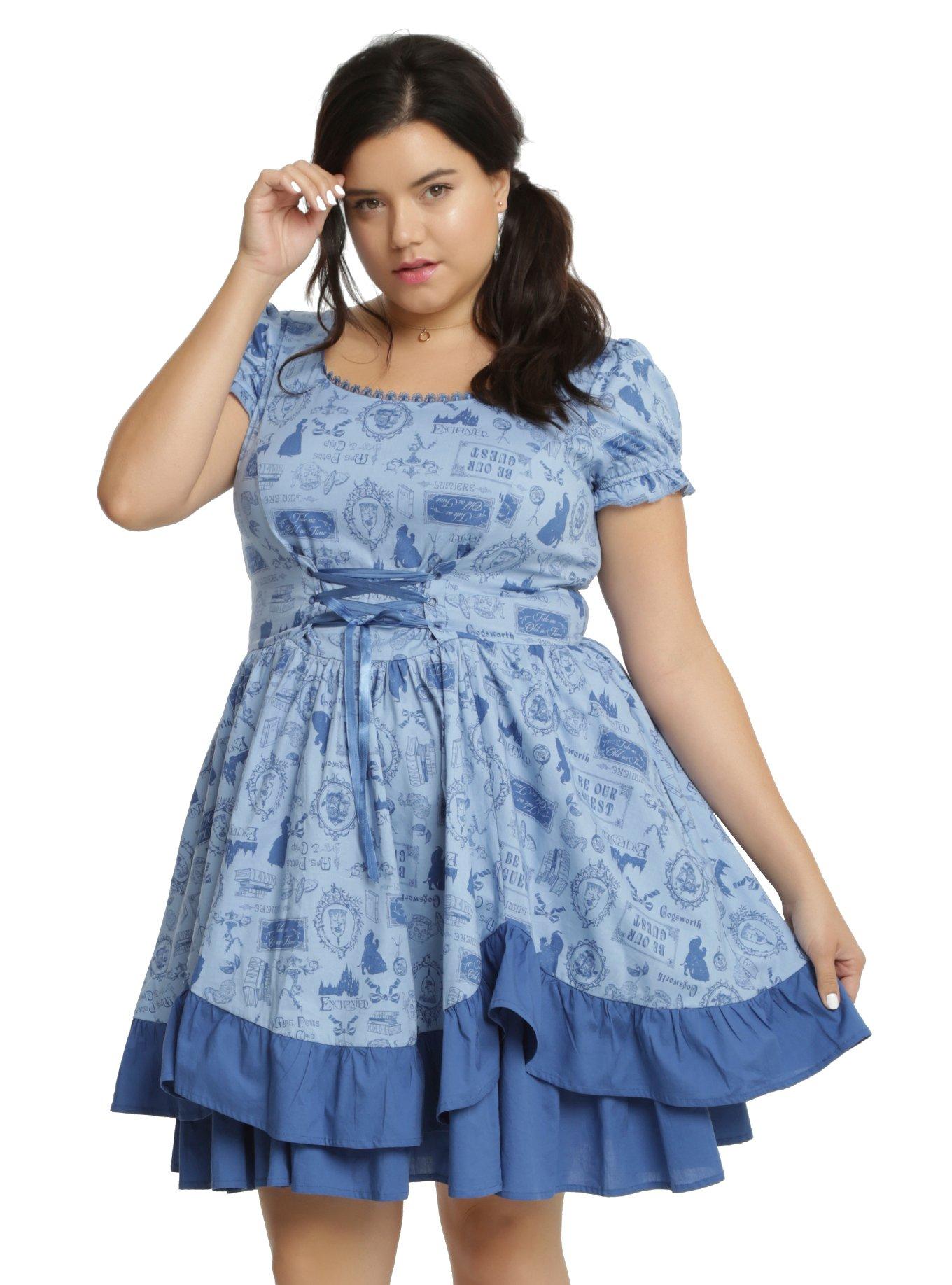 Disney Beauty And The Beast Ruffle Dress Plus Size, BLUE, hi-res