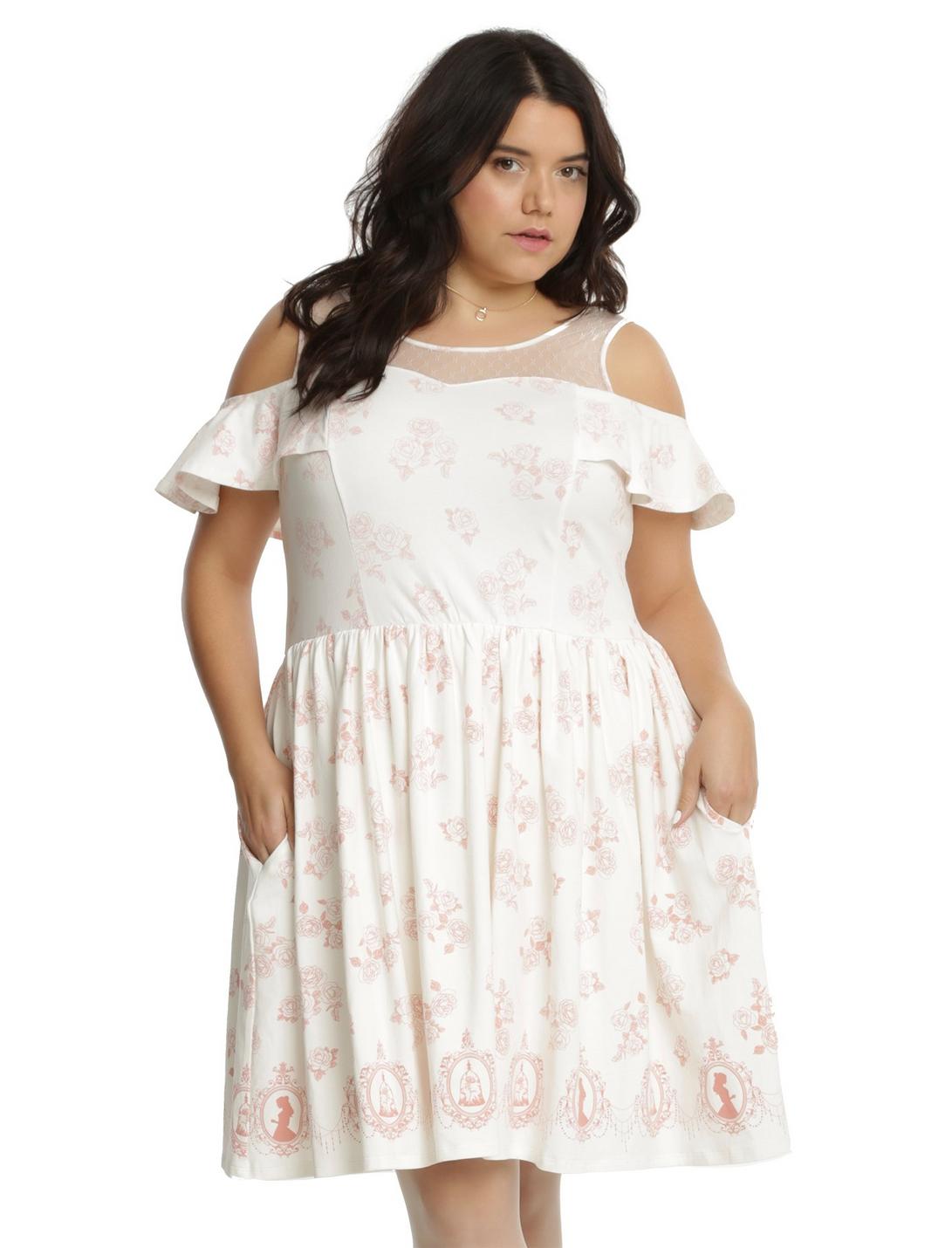 Disney Beauty And The Beast Icons Cold Shoulder Dress Plus Size, IVORY, hi-res