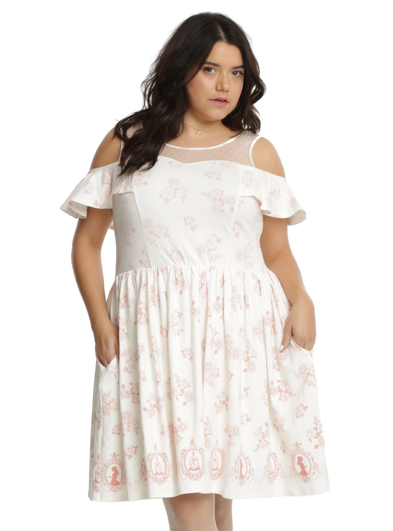 Disney Beauty And The Beast Icons Cold Shoulder Dress Plus Size, IVORY, hi-res