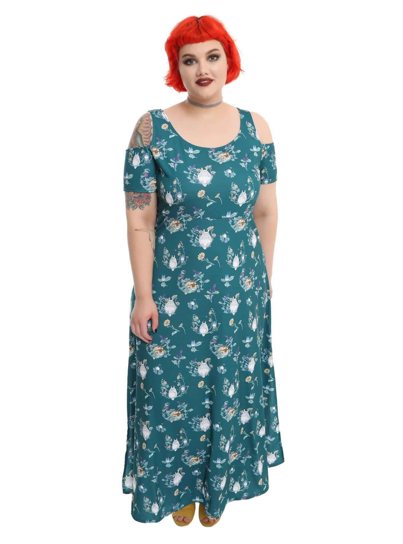 Her Universe Studio Ghibli My Neighbor Totoro Flower Garden Maxi Dress Plus Size, GREEN, hi-res