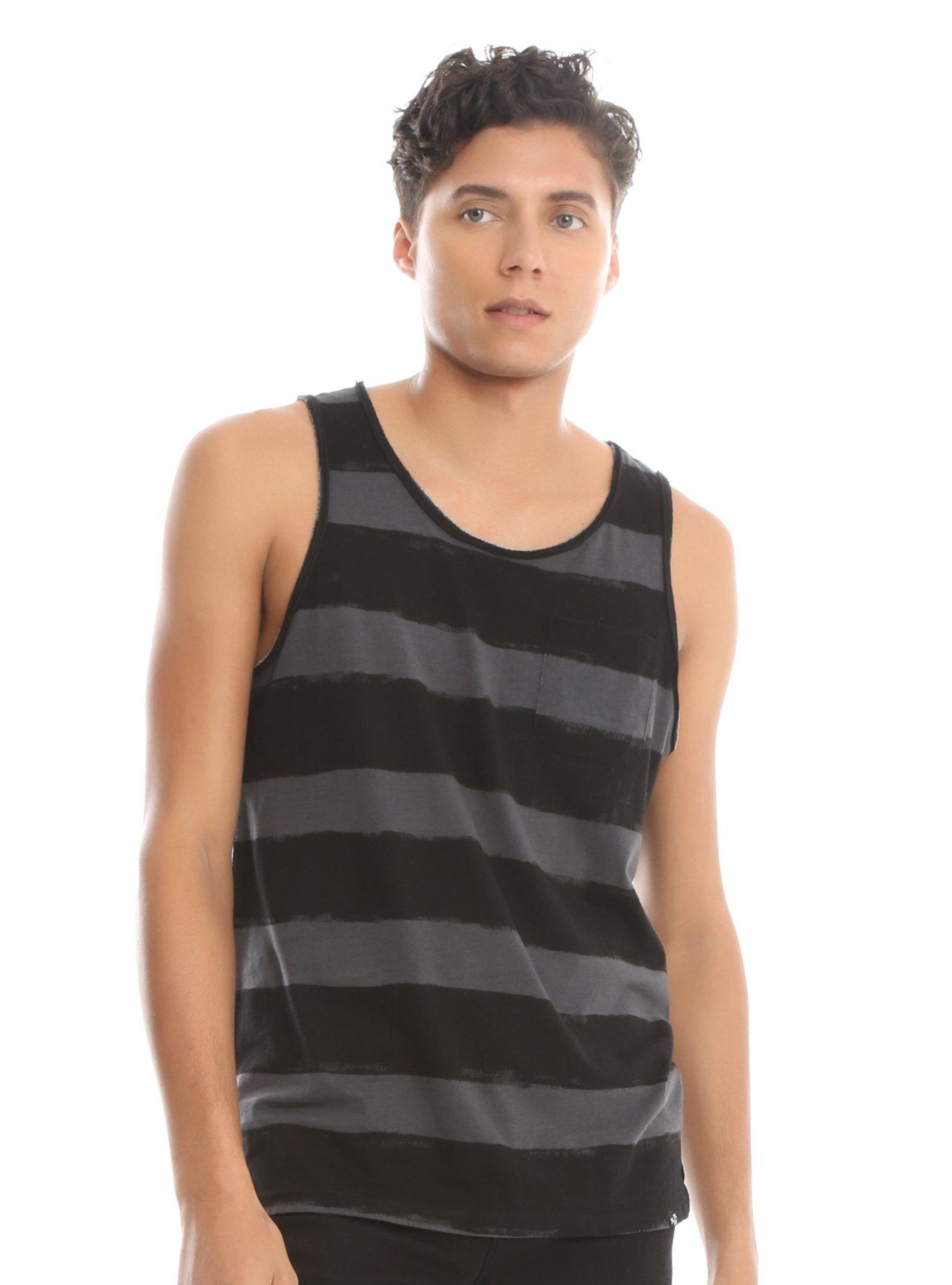 XXX RUDE Grey & Black Striped Tank Top, BLACK, hi-res