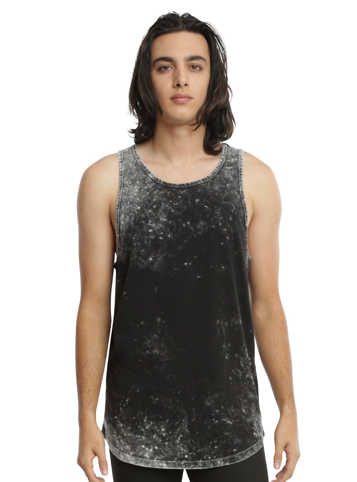 XXX RUDE Black & White Acid Wash Curved Hem Tank Top, BLACK, hi-res