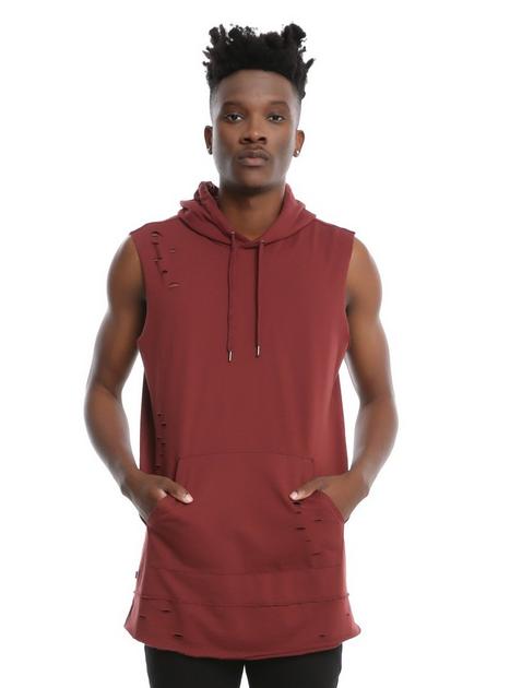 Mens red sleeveless shop hoodie