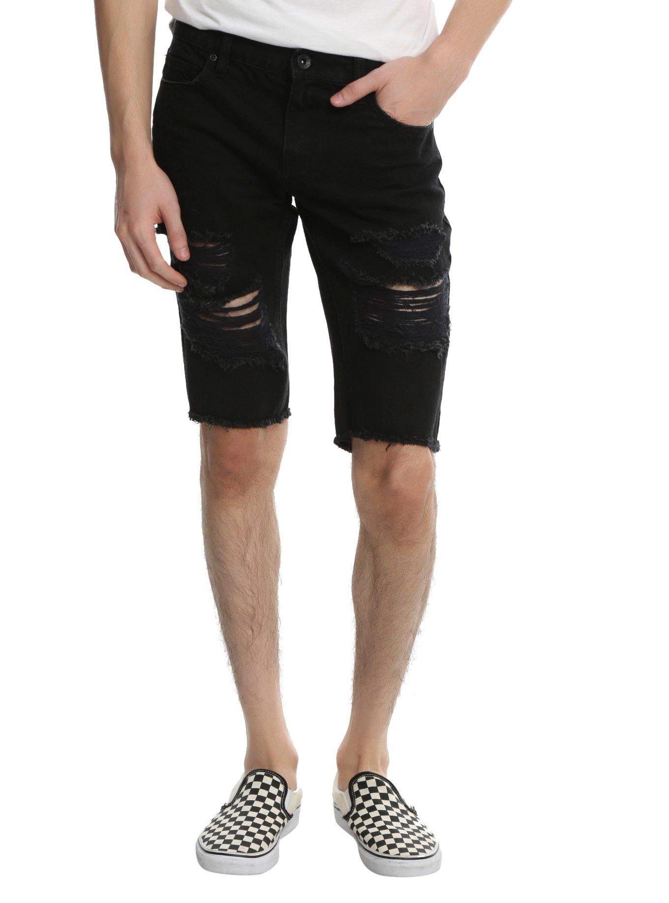 XXX Rude Black Deconstructed Skinny Denim Shorts, BLACK, hi-res