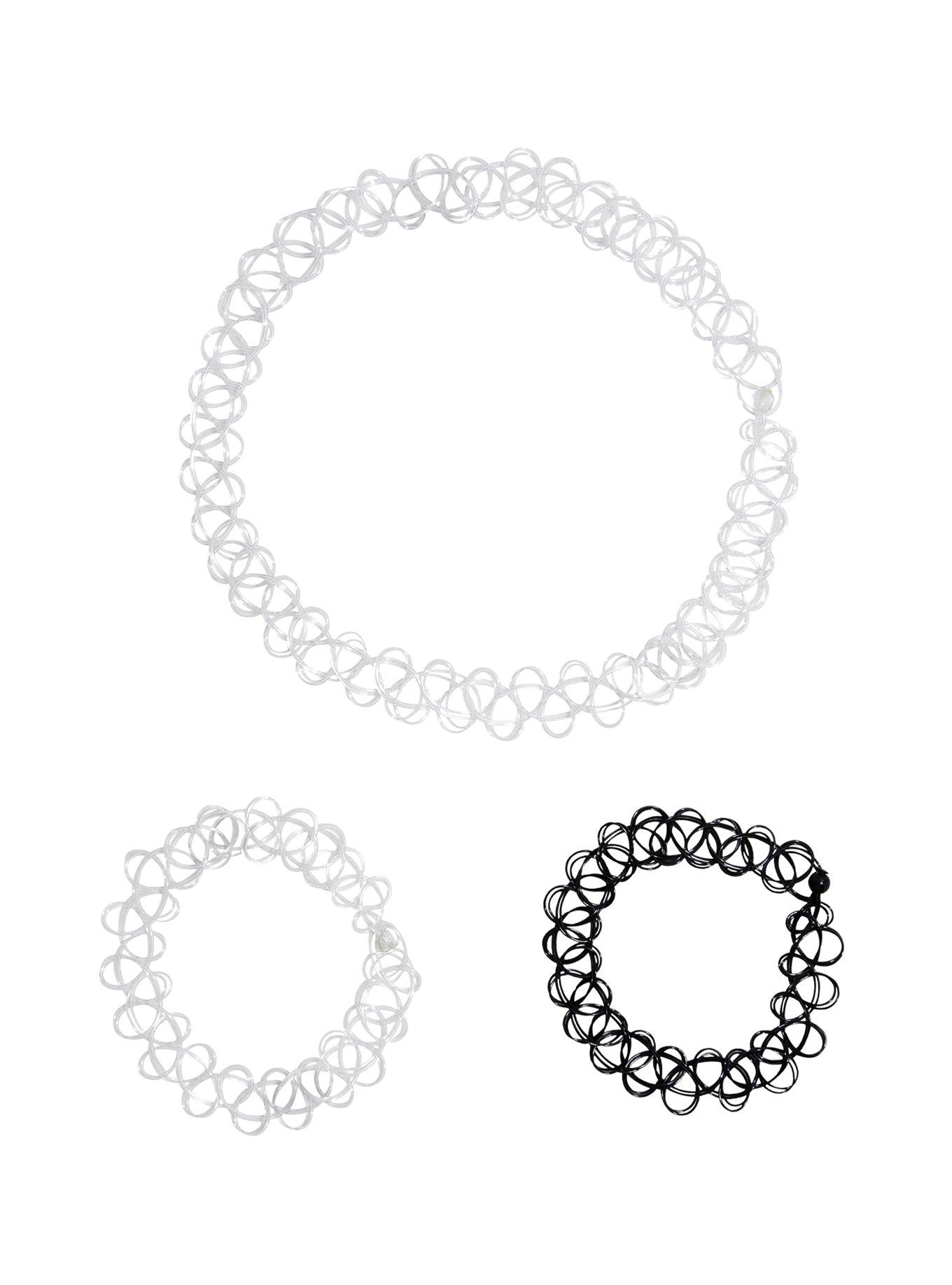 Black & Clear Tattoo Choker & Bracelet Set, , hi-res