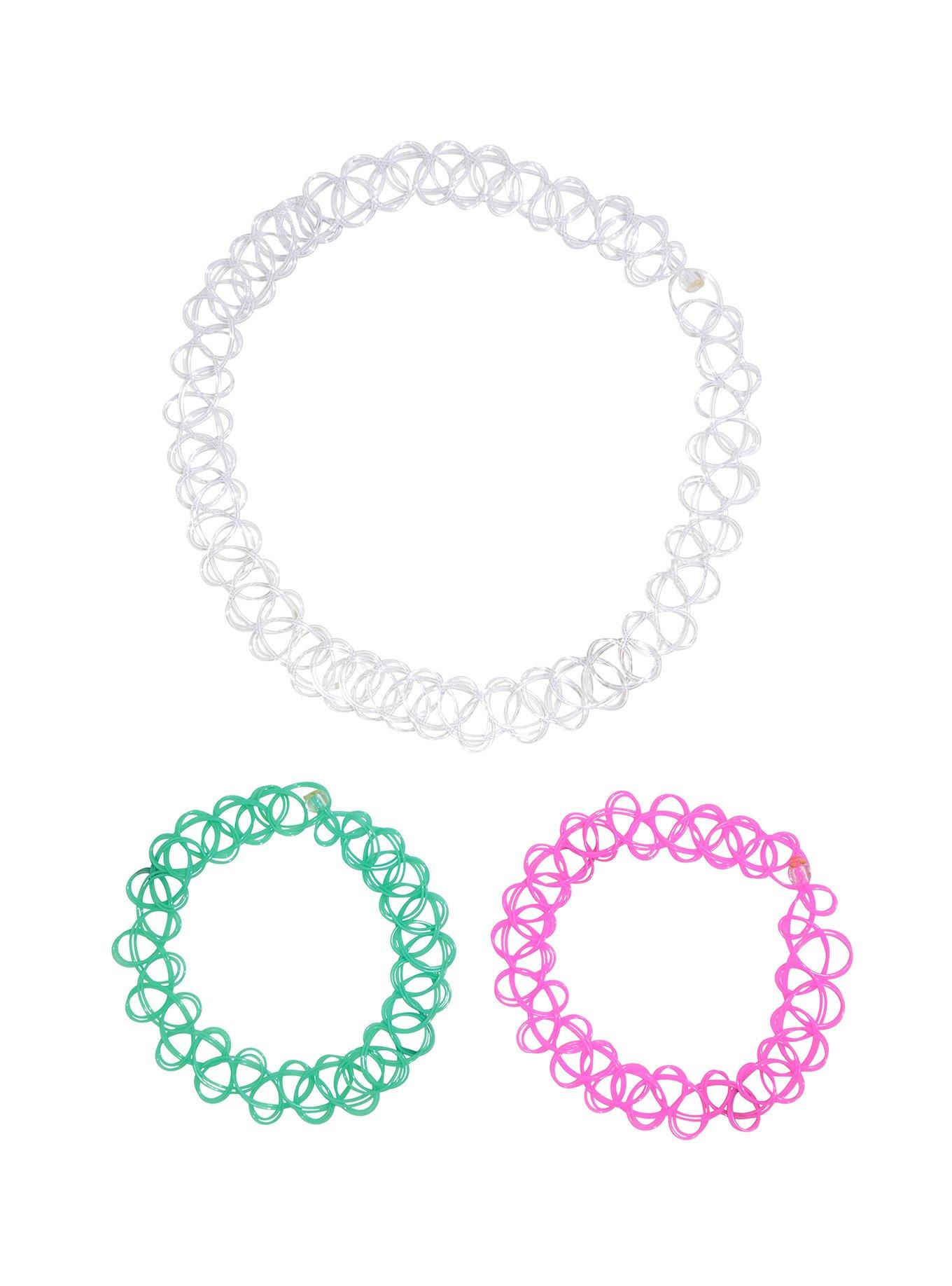 Pink Mint & Clear Tattoo Choker & Bracelet Set, , hi-res