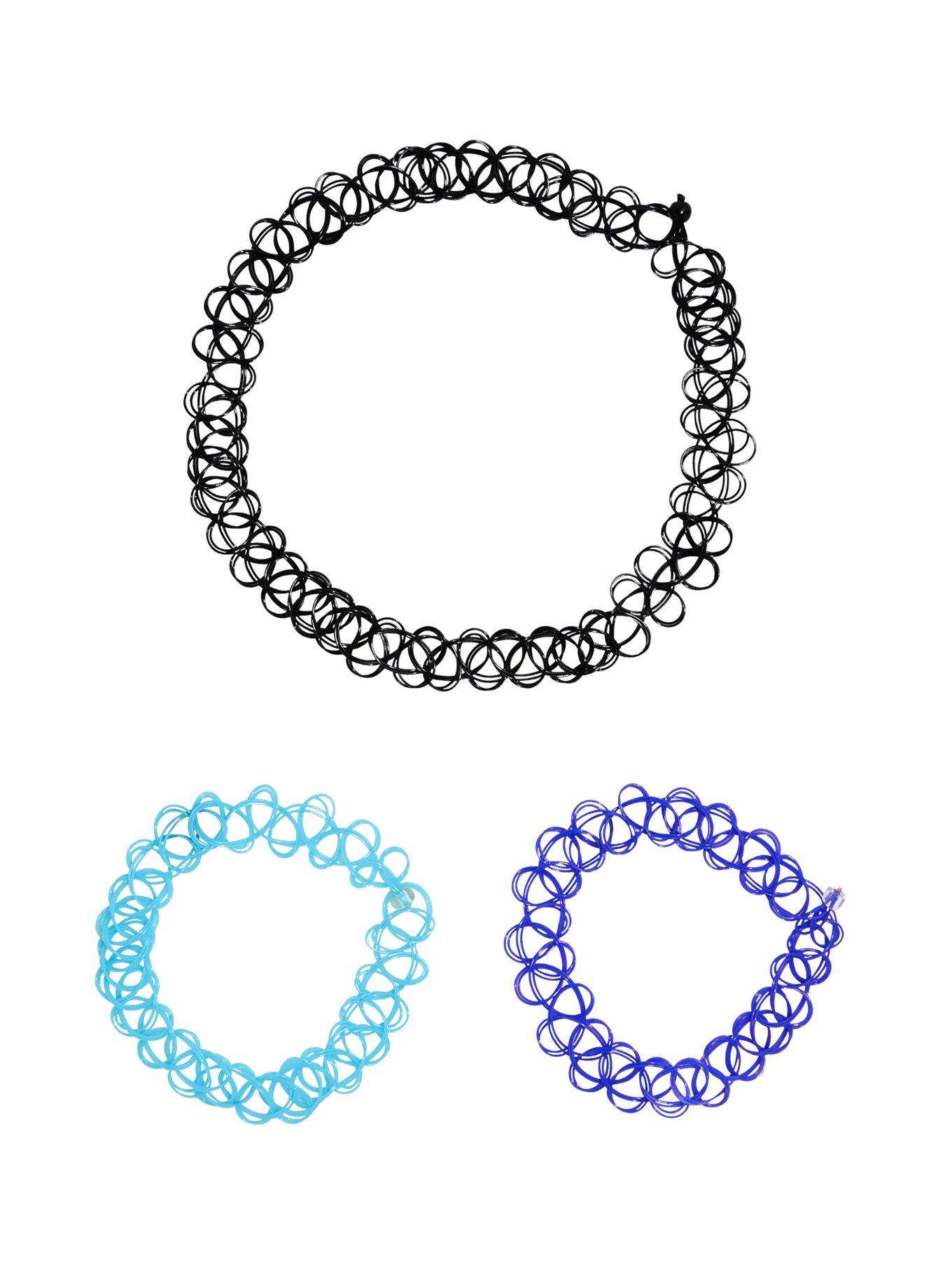 Black Tattoo Necklace & Blue Tattoo Bracelet Set, , hi-res view 1