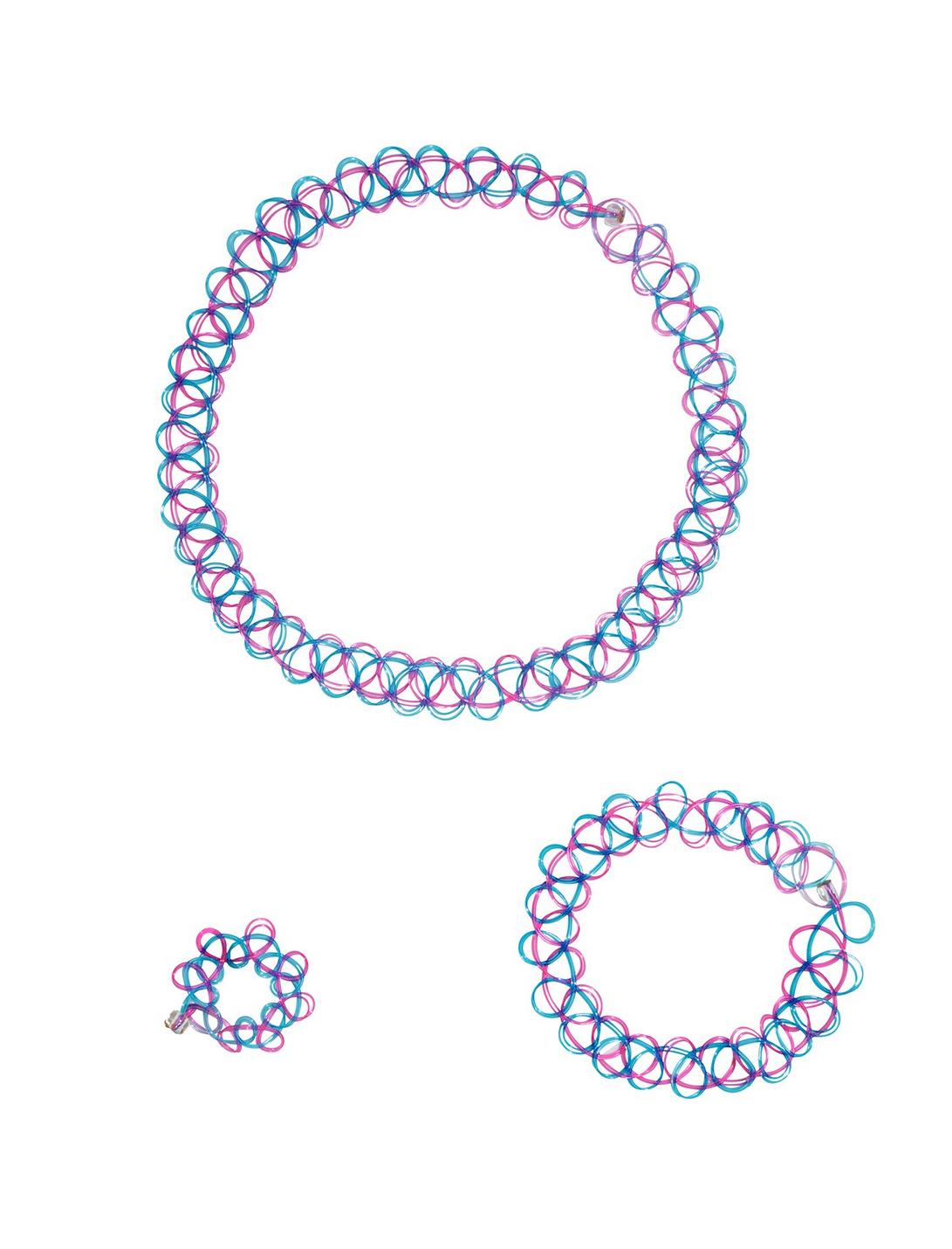 Pink & Blue Tattoo Choker Bracelet & Ring Set, , hi-res