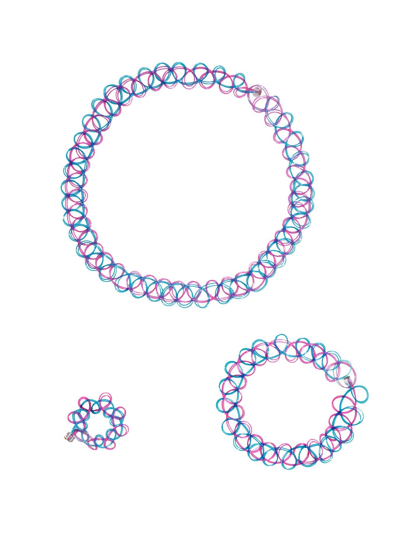 Pink & Blue Tattoo Choker Bracelet & Ring Set, , hi-res