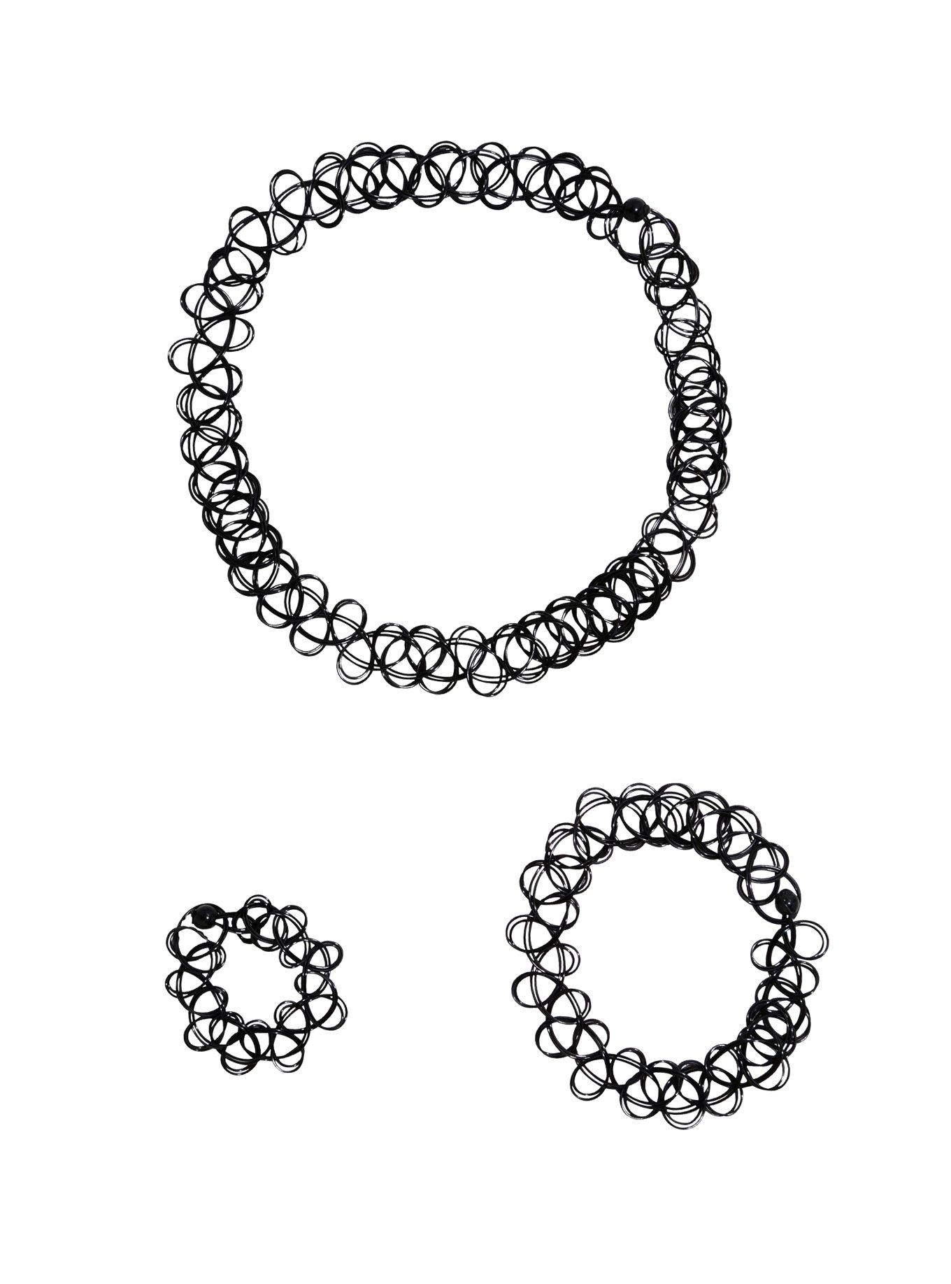 Black Tattoo Choker Bracelet Ring Set Hot Topic
