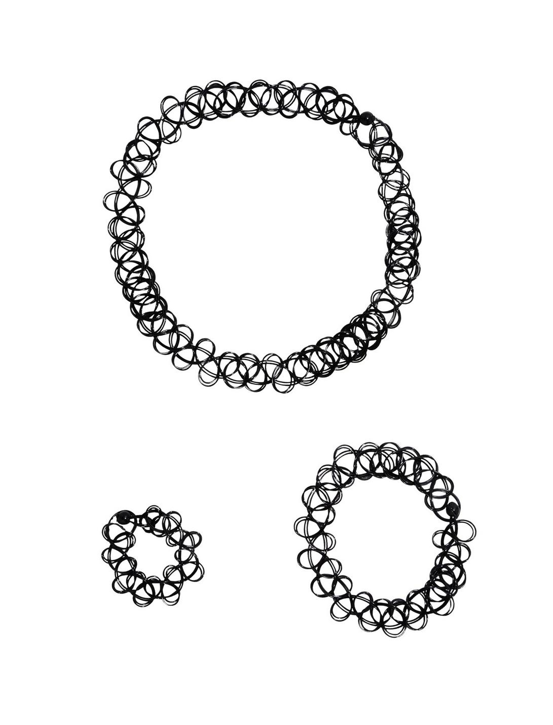 Black Tattoo Choker Bracelet & Ring Set, , hi-res