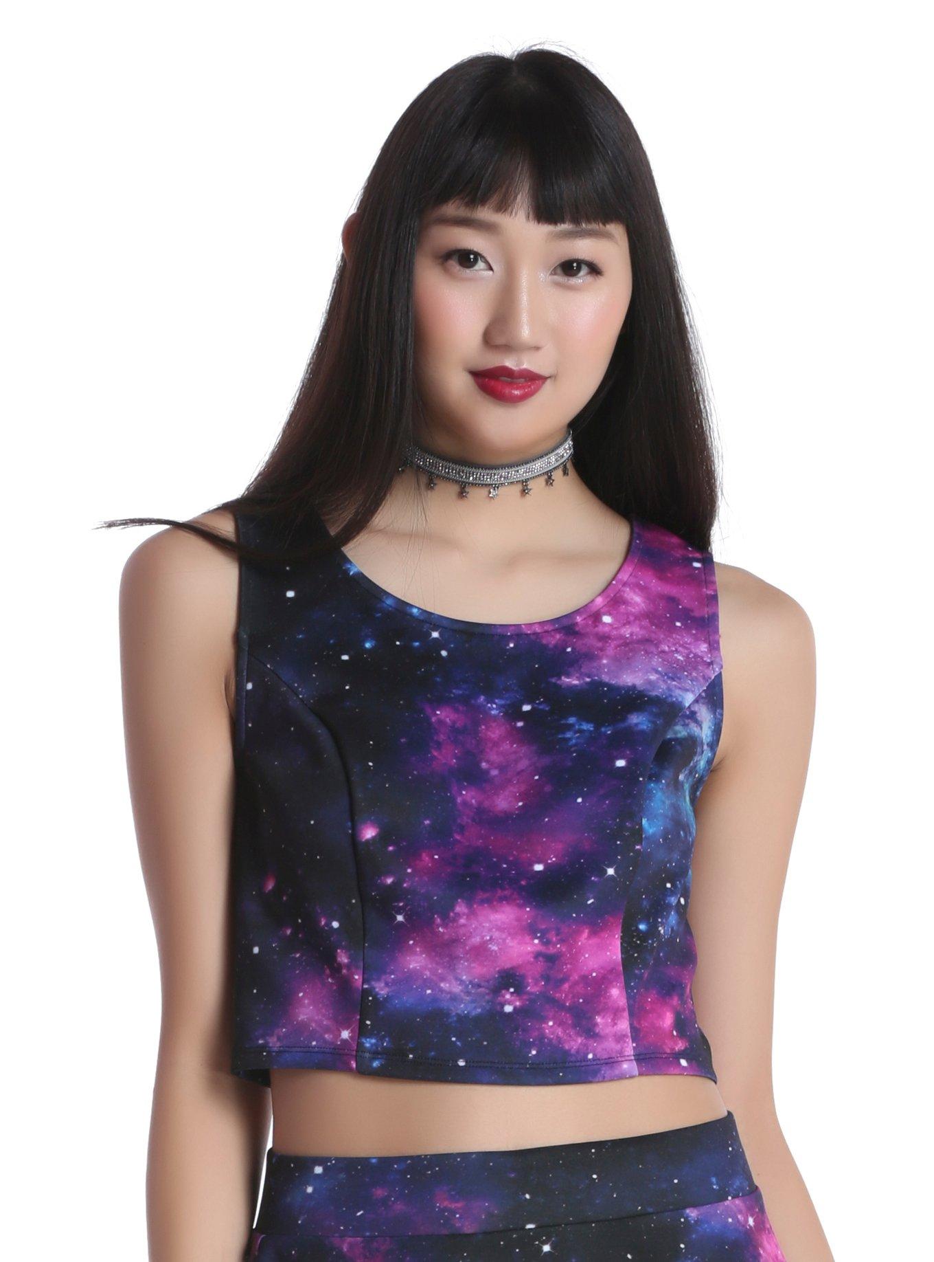 Galaxy Print Crop Tank Top, PURPLE, hi-res