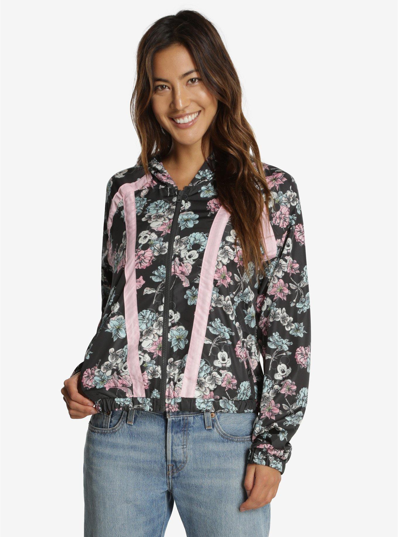 Disney Mickey Mouse Floral Windbreaker, BLACK, hi-res