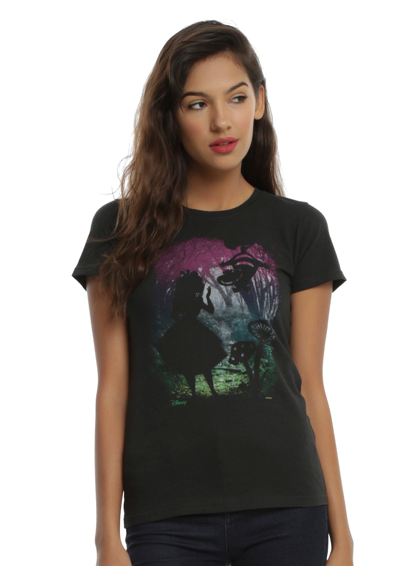 Disney Alice In Wonderland Rainbow Forest Silhouette Girls T-Shirt, BLACK, hi-res