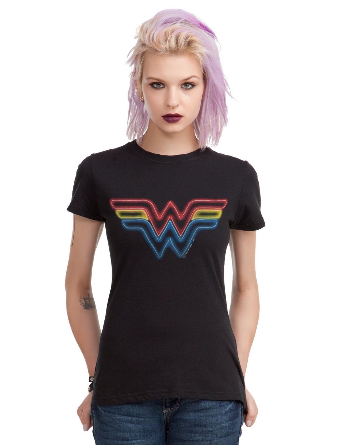 DC Comics Wonder Woman Neon Logo Girls T-Shirt, BLACK, hi-res