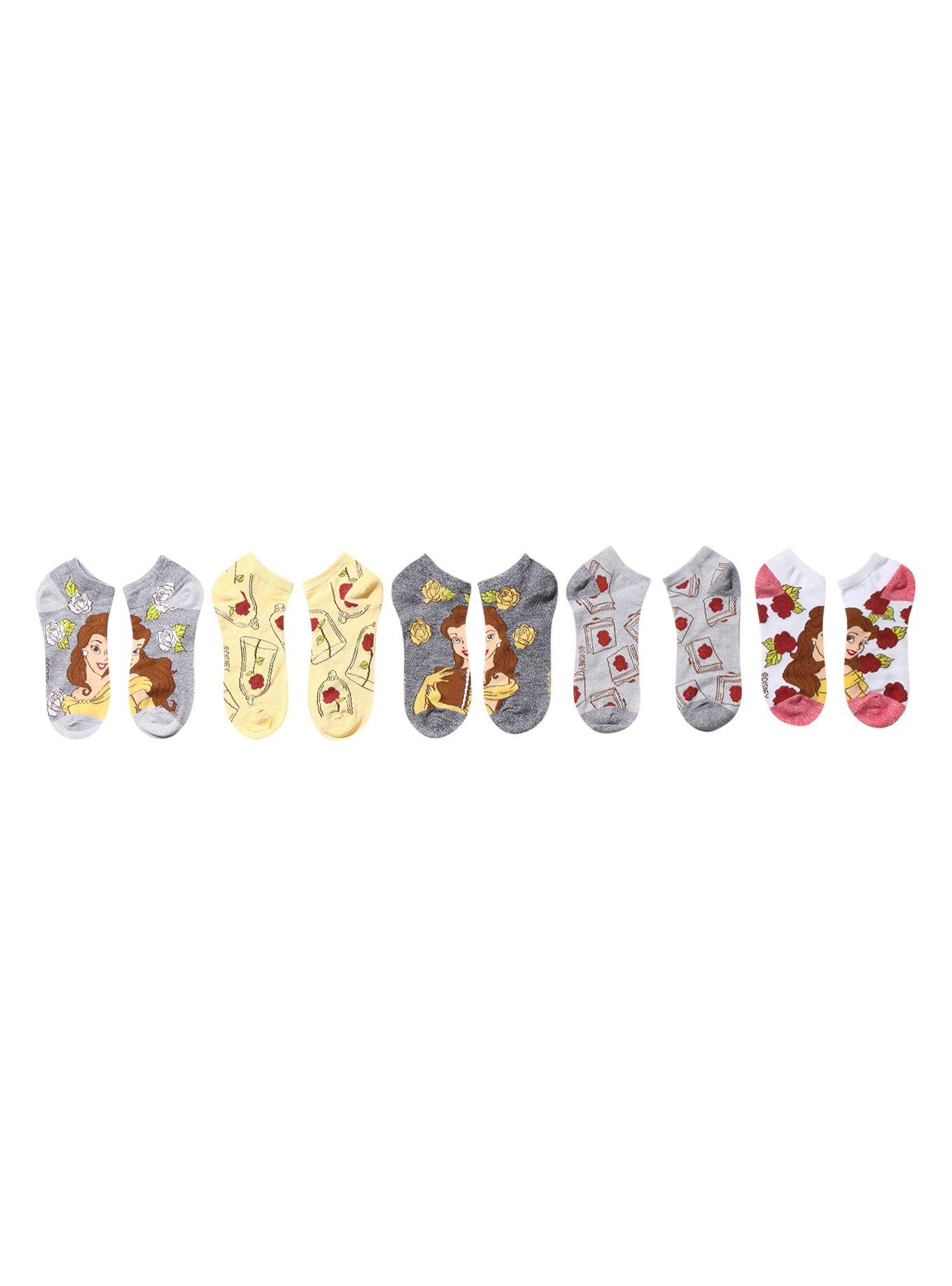 Disney Beauty And The Beast Belle Rose No-Show Socks 5 Pair, , hi-res