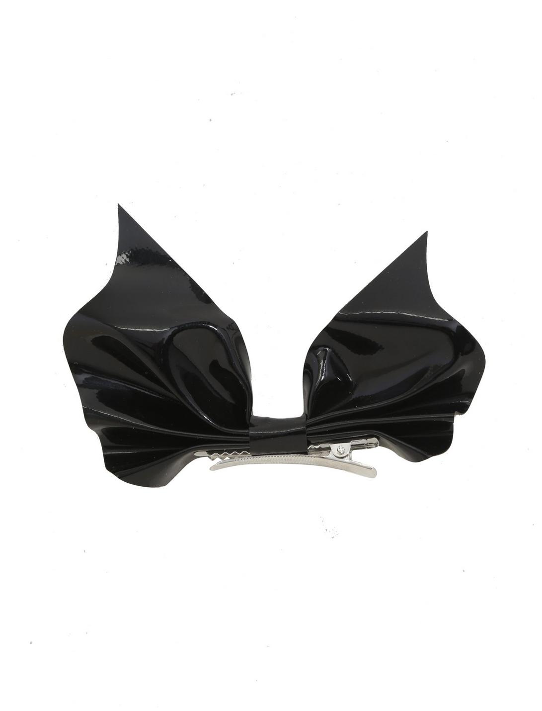 Blackheart Black Patent Faux Leather Bat Hair Bow, , hi-res