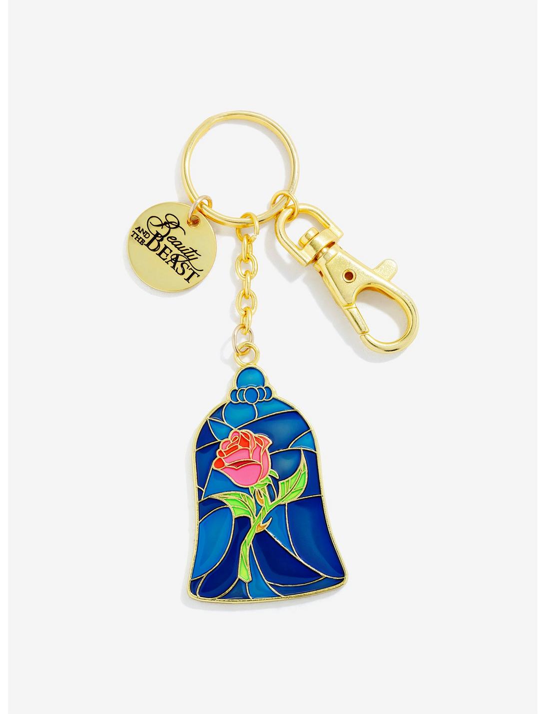 Disney Beauty And The Beast Stained Glass Rose Key Chain, , hi-res
