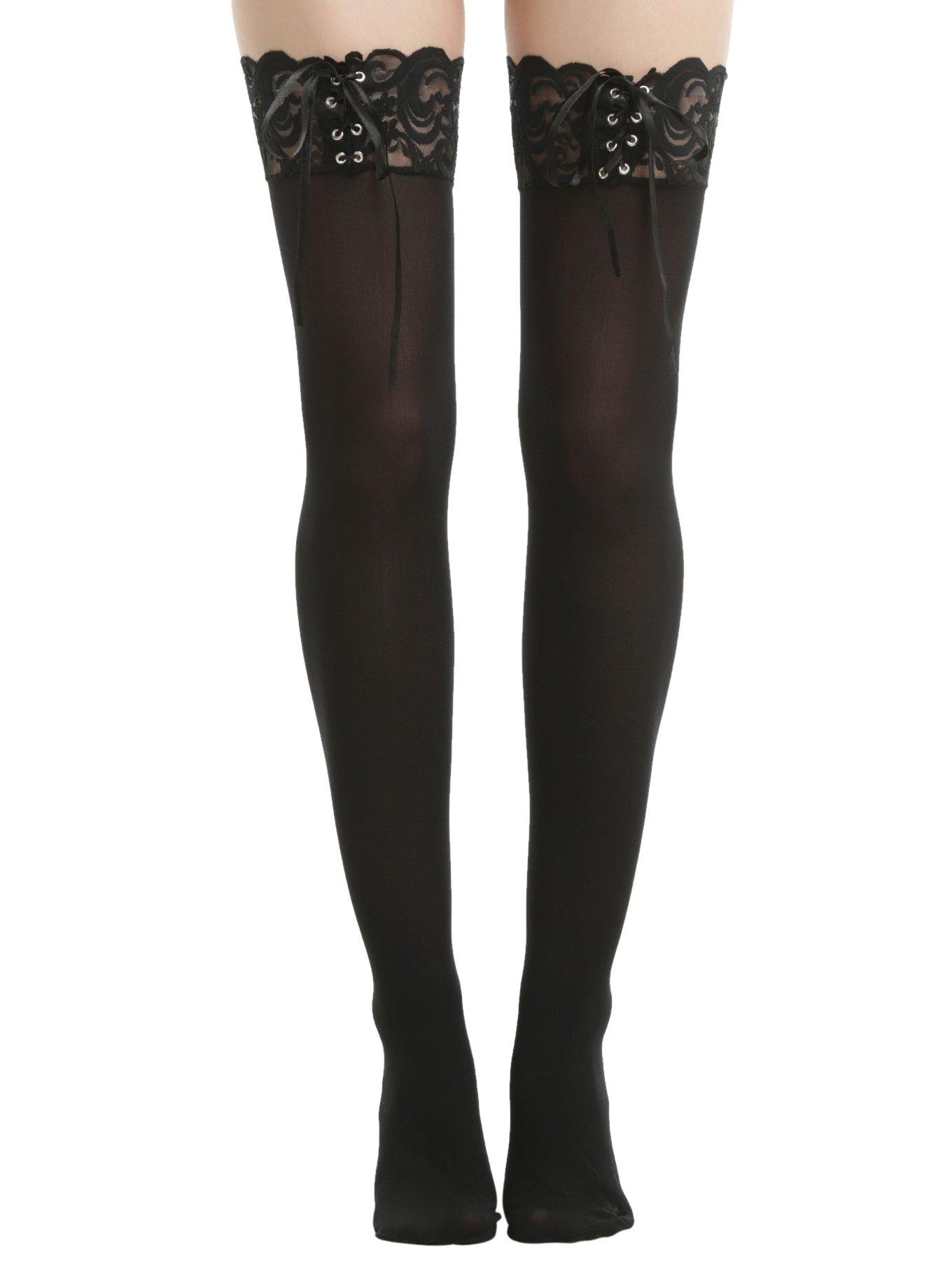 Passion Lace Up Over The Knee Patterned Tights