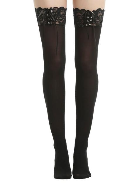 Blackheart Black Lace-Up Thigh Highs | Hot Topic