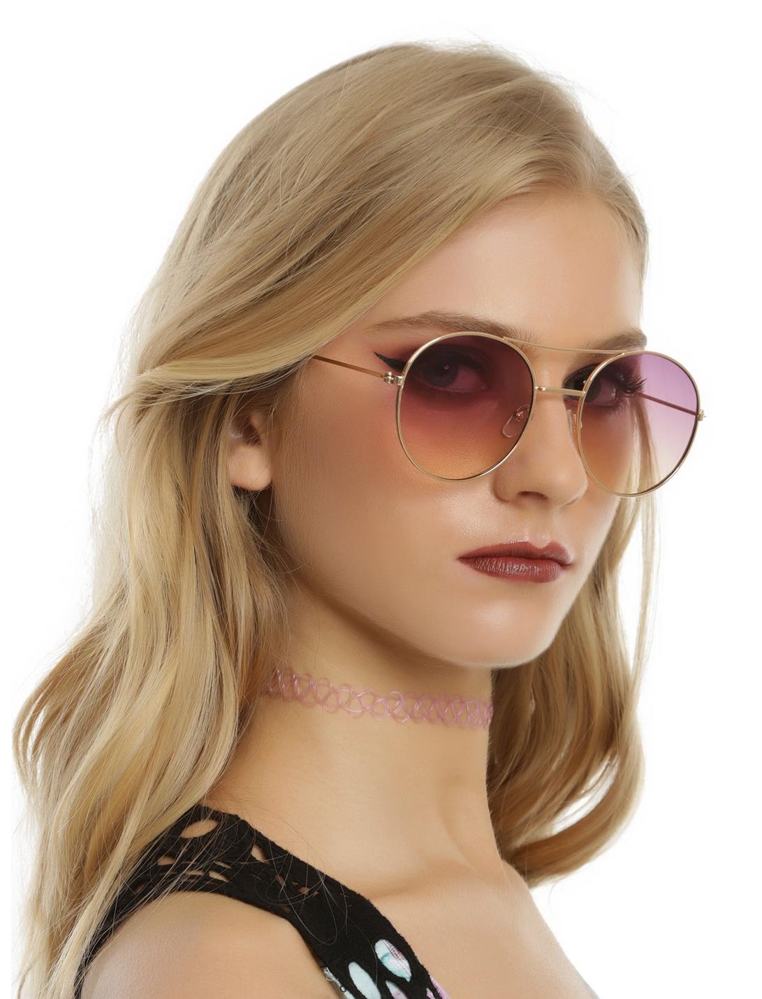 Rose Gold Top Bridge Round Sunglasses, , hi-res