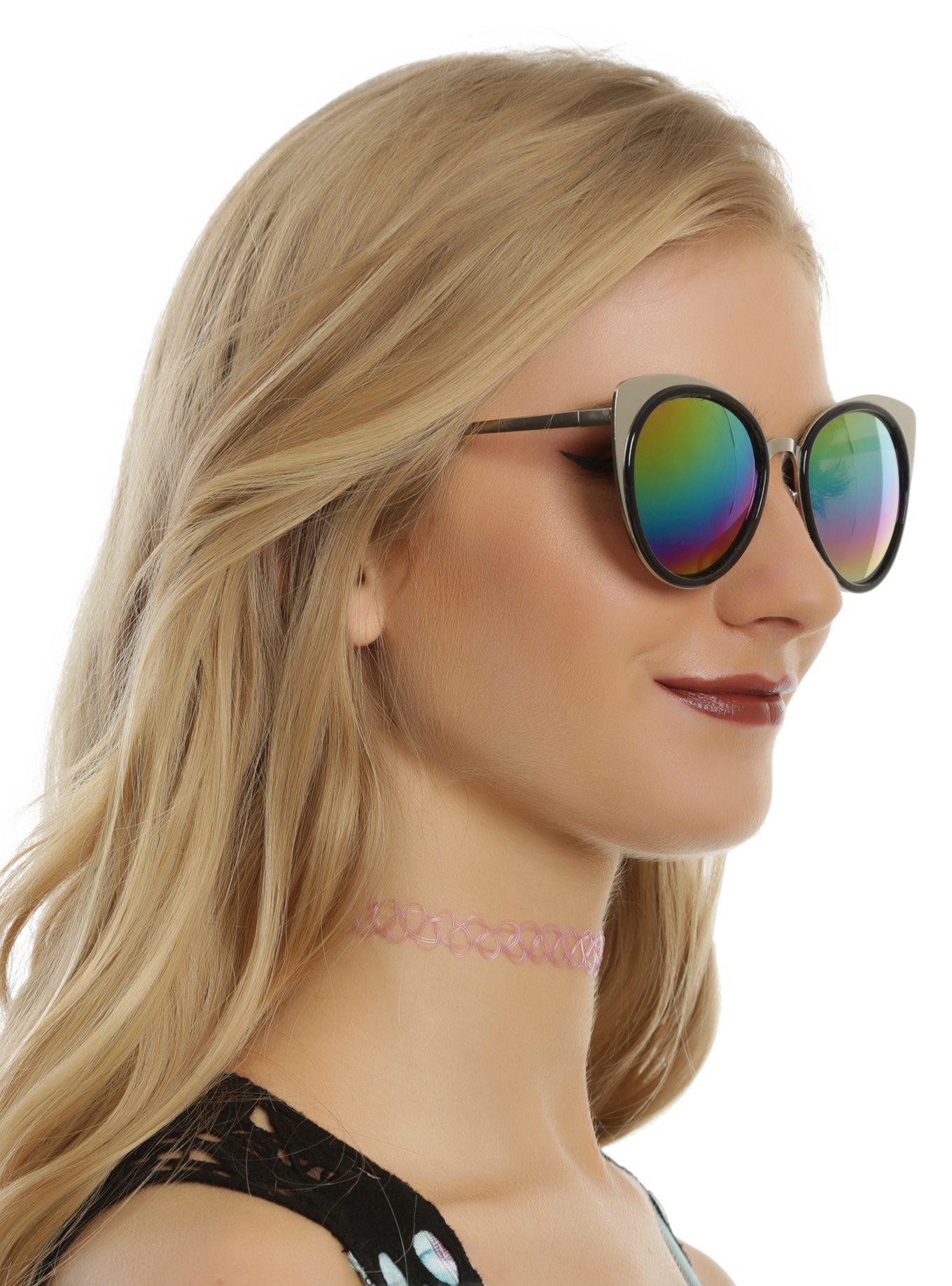 Black & Silver Rainbow Lens Cat Eye Sunglasses, , hi-res