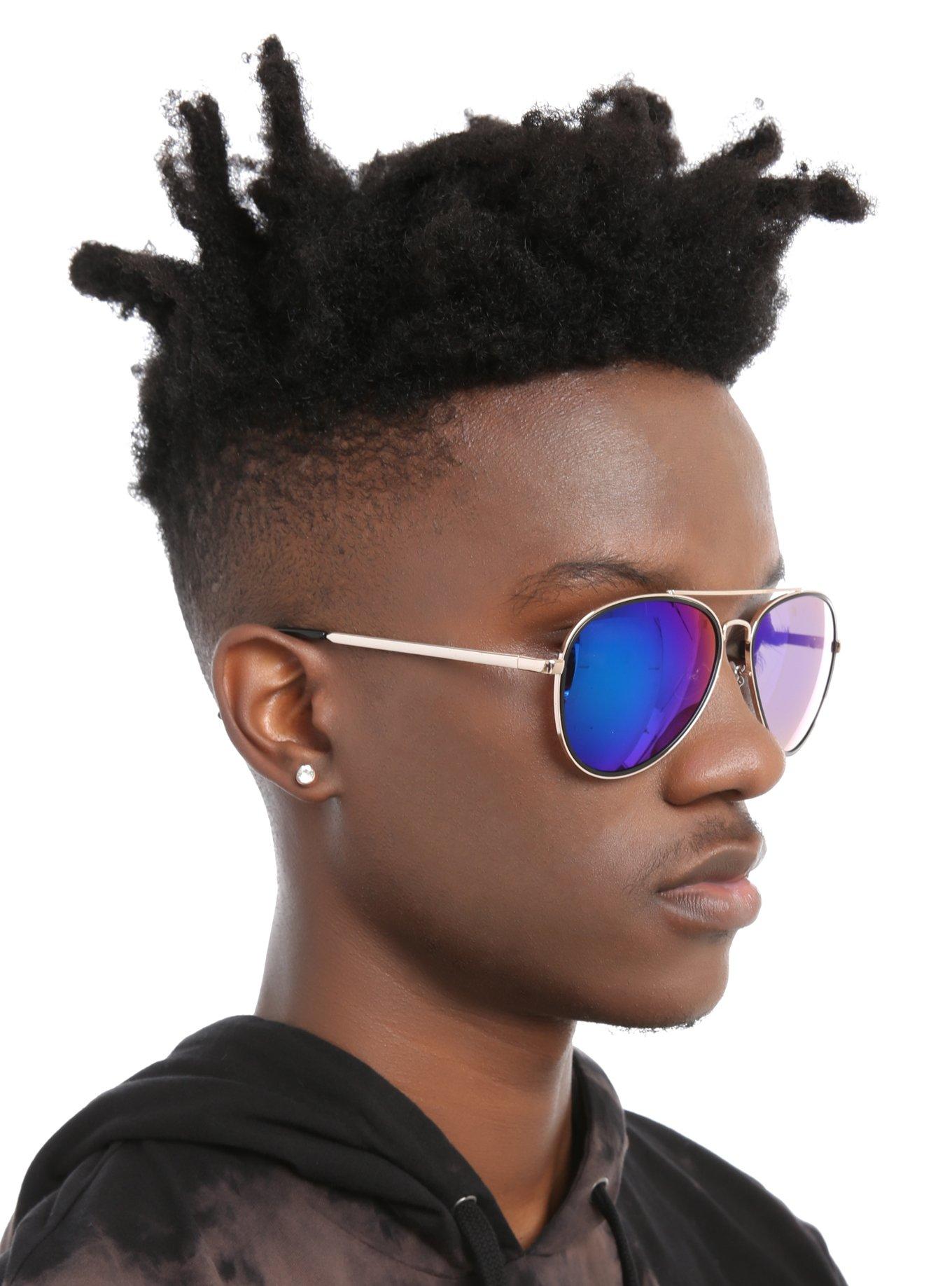 Gold Green Mirror Lens Aviator Sunglasses, , hi-res