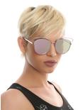 Pink Wire Reflective Cat Eye Sunglasses, , hi-res