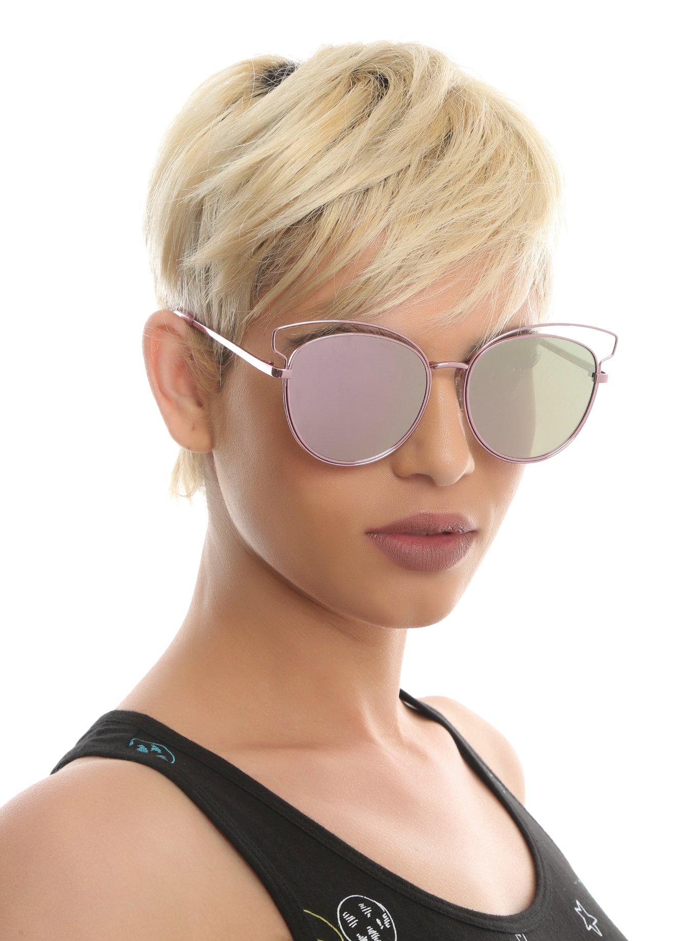 Pink Wire Reflective Cat Eye Sunglasses, , hi-res