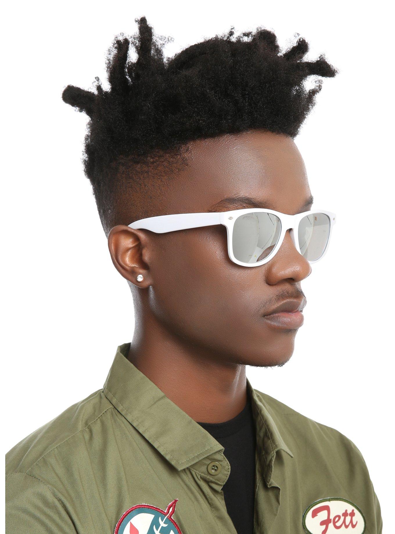 Matte White Mirror Lens Retro Sunglasses, , hi-res