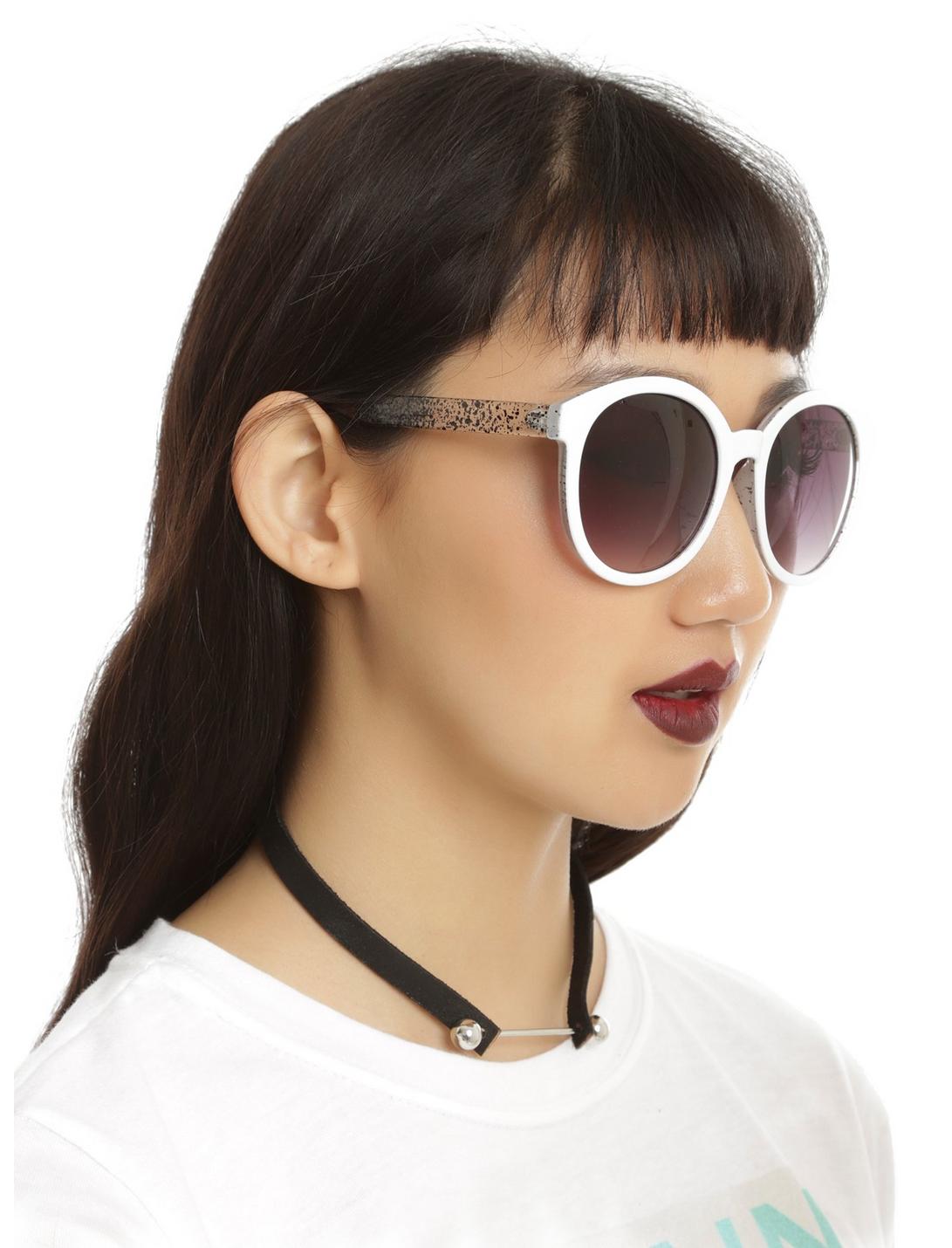 White Paint Splatter Round Sunglasses, , hi-res