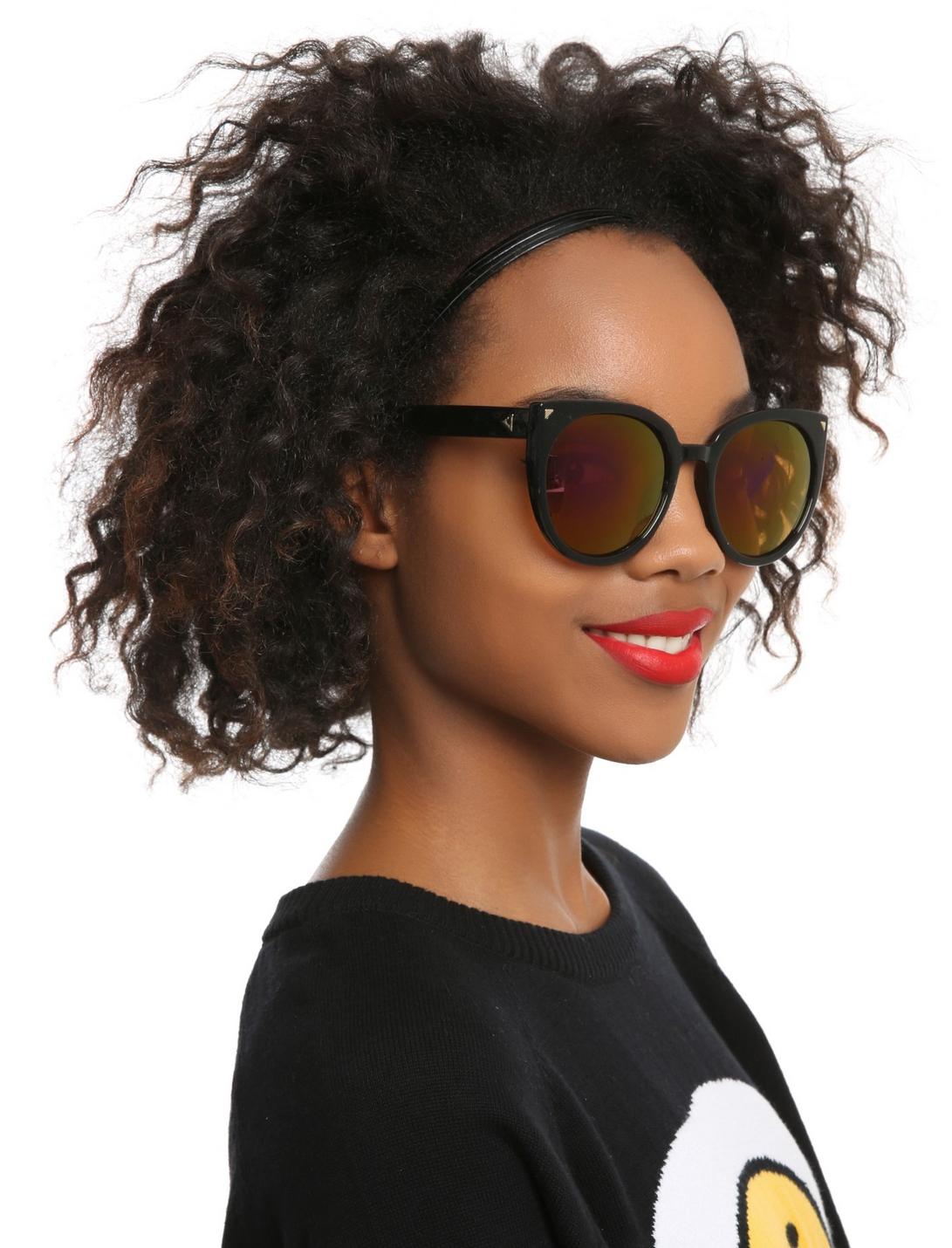 Black Purple Lens Oversized Cat Eye Sunglasses, , hi-res