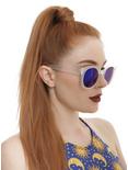 Clear Frosted Blue Lens Round Sunglasses, , hi-res