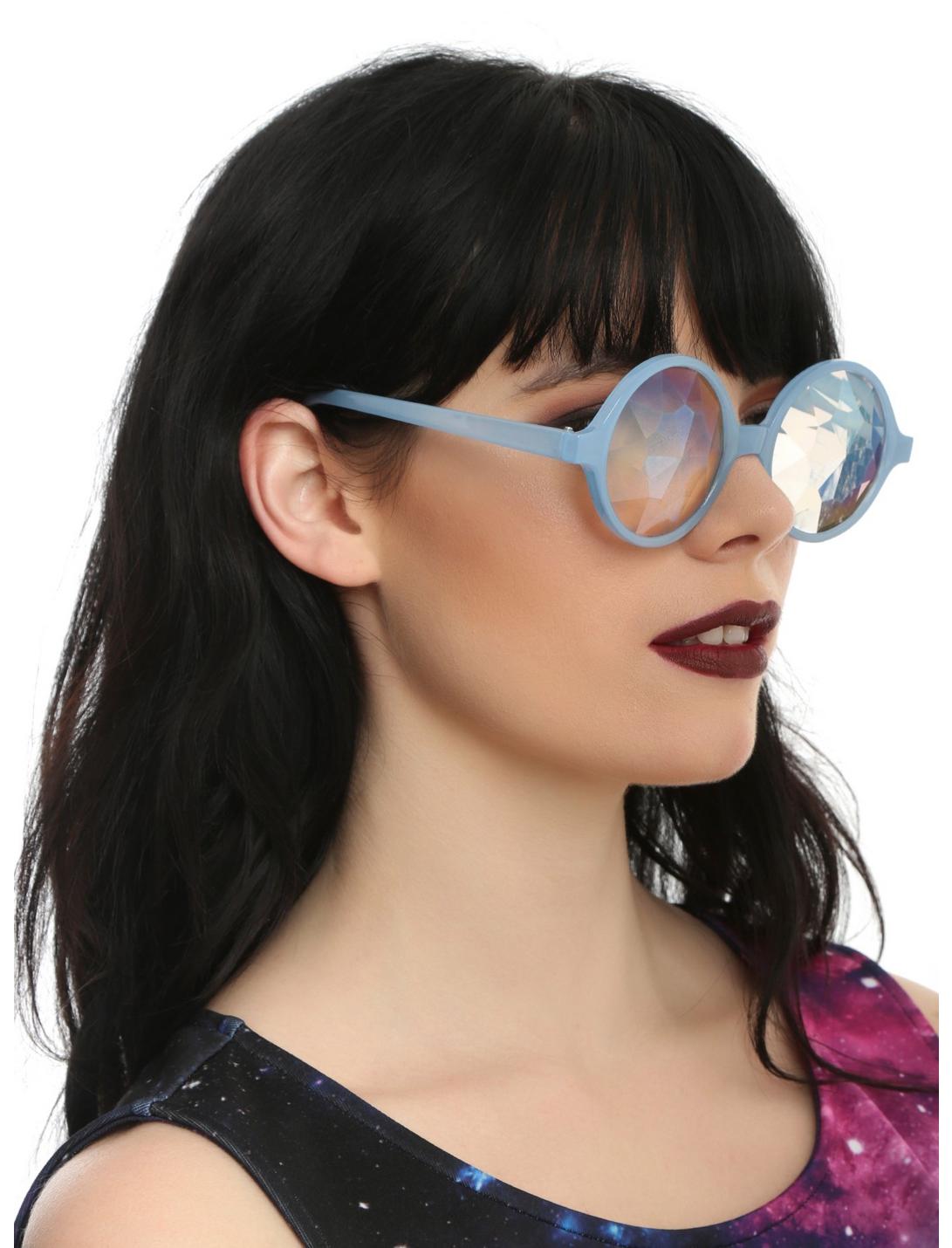 Blue Translucent Kaleidoscope Round Sunglasses, , hi-res