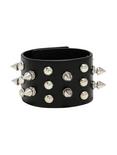Double Row Black Faux Leather Spike & Stud Cuff, , hi-res