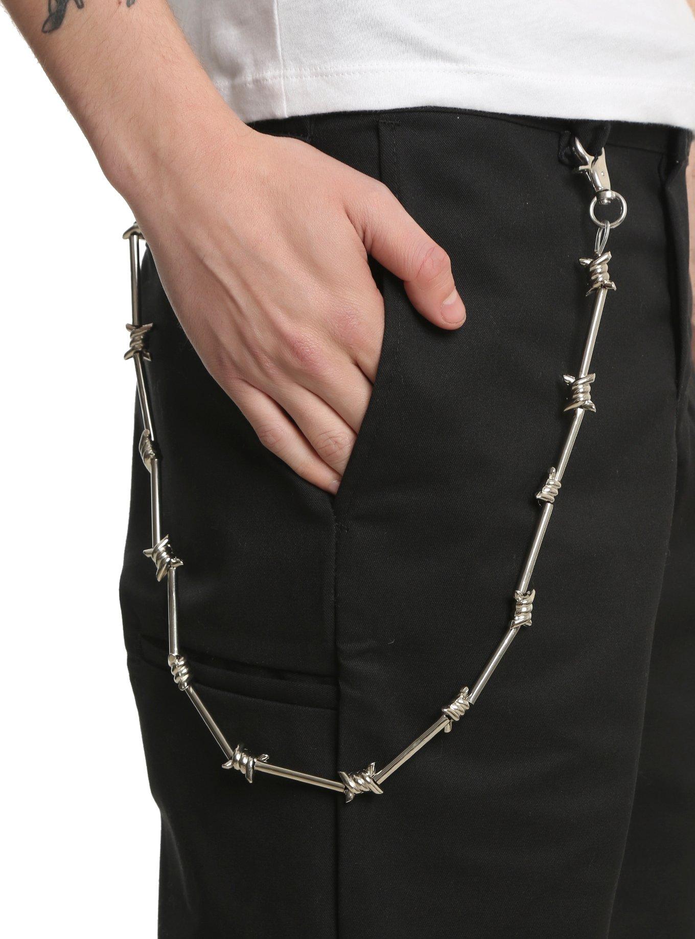 Goth Punk Barbed Wire Pants Chain - Silver Tone Wallet Belt Chain For Jeans, Grunge Accessory