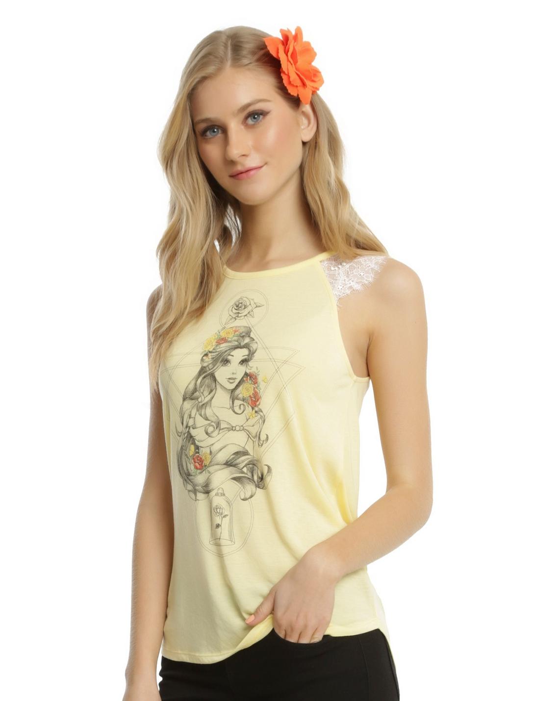 Disney Beauty And The Beast Belle Lace Sleeve Girls Tank Top, YELLOW, hi-res