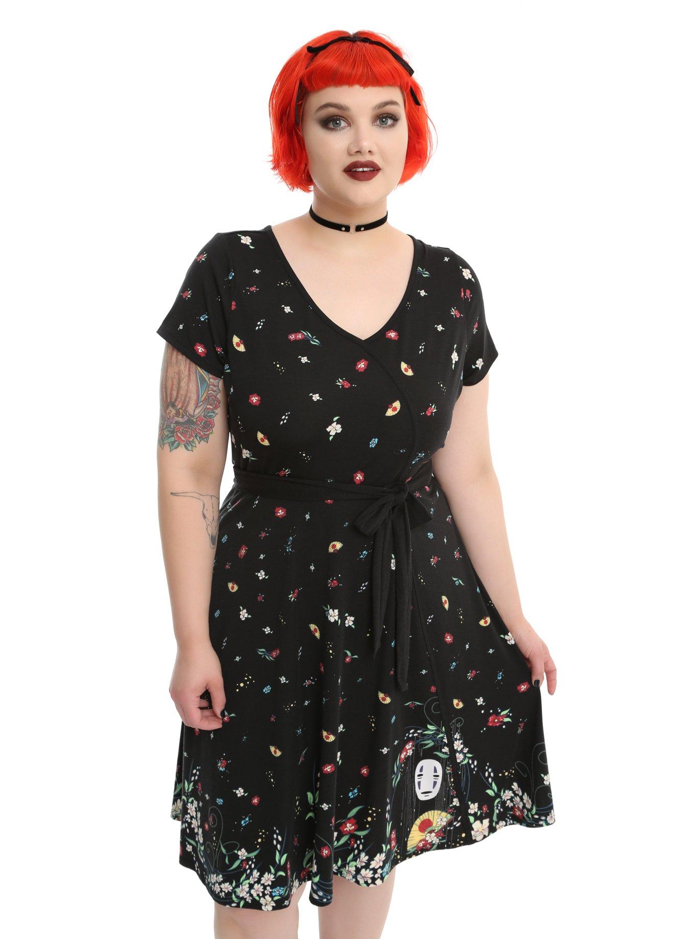 Her Universe Studio Ghibli Spirited Away Confetti Wrap Dress Plus Size, BLACK, hi-res