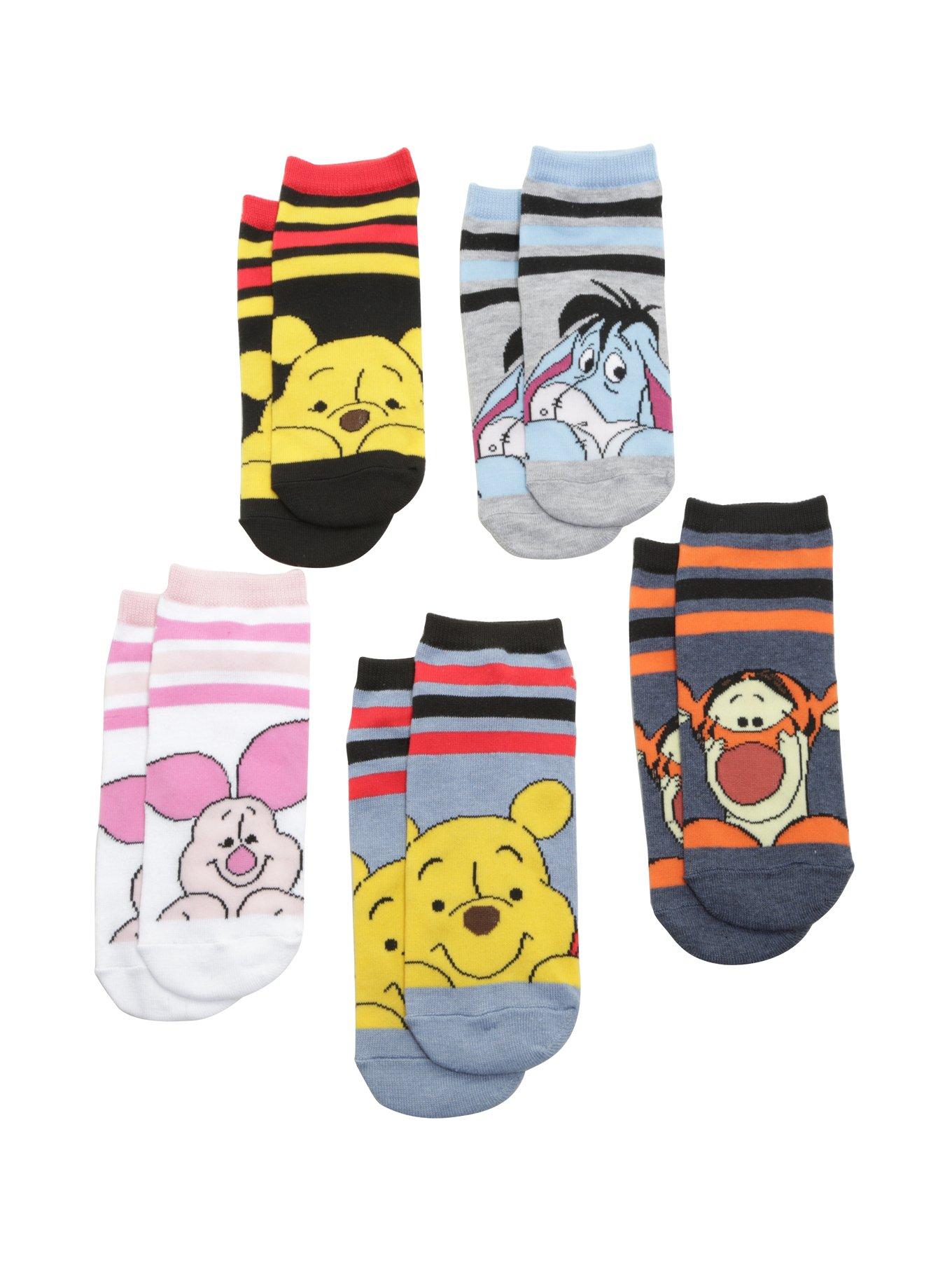 Disney Winnie The Pooh Character Stripe No-Show Socks 5 Pair, , hi-res