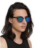 Matte Black Blue Mirror Lenses Half-Rim Sunglasses, , hi-res
