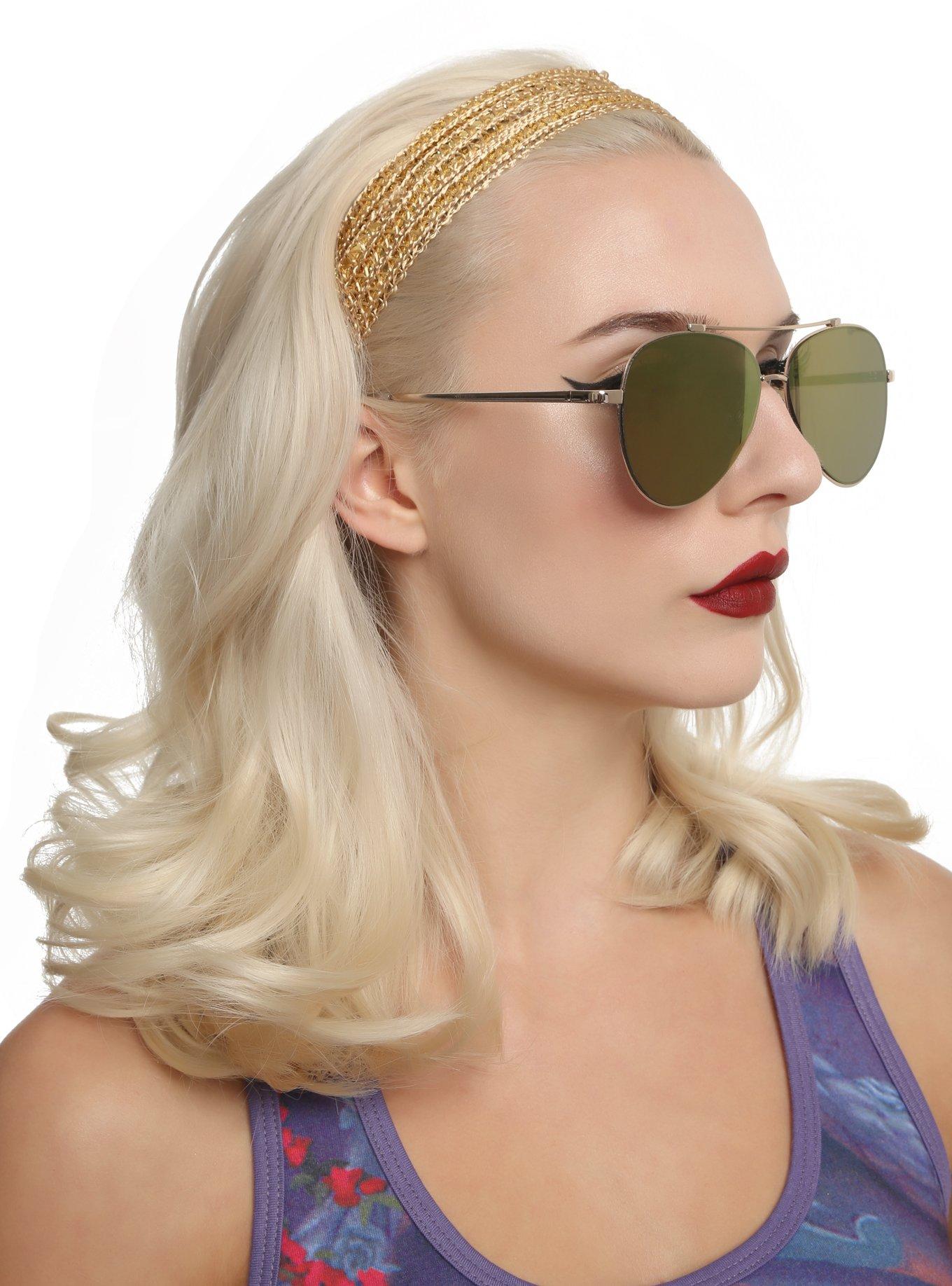 Gold And Purple Lens Aviator Sunglasses, , hi-res