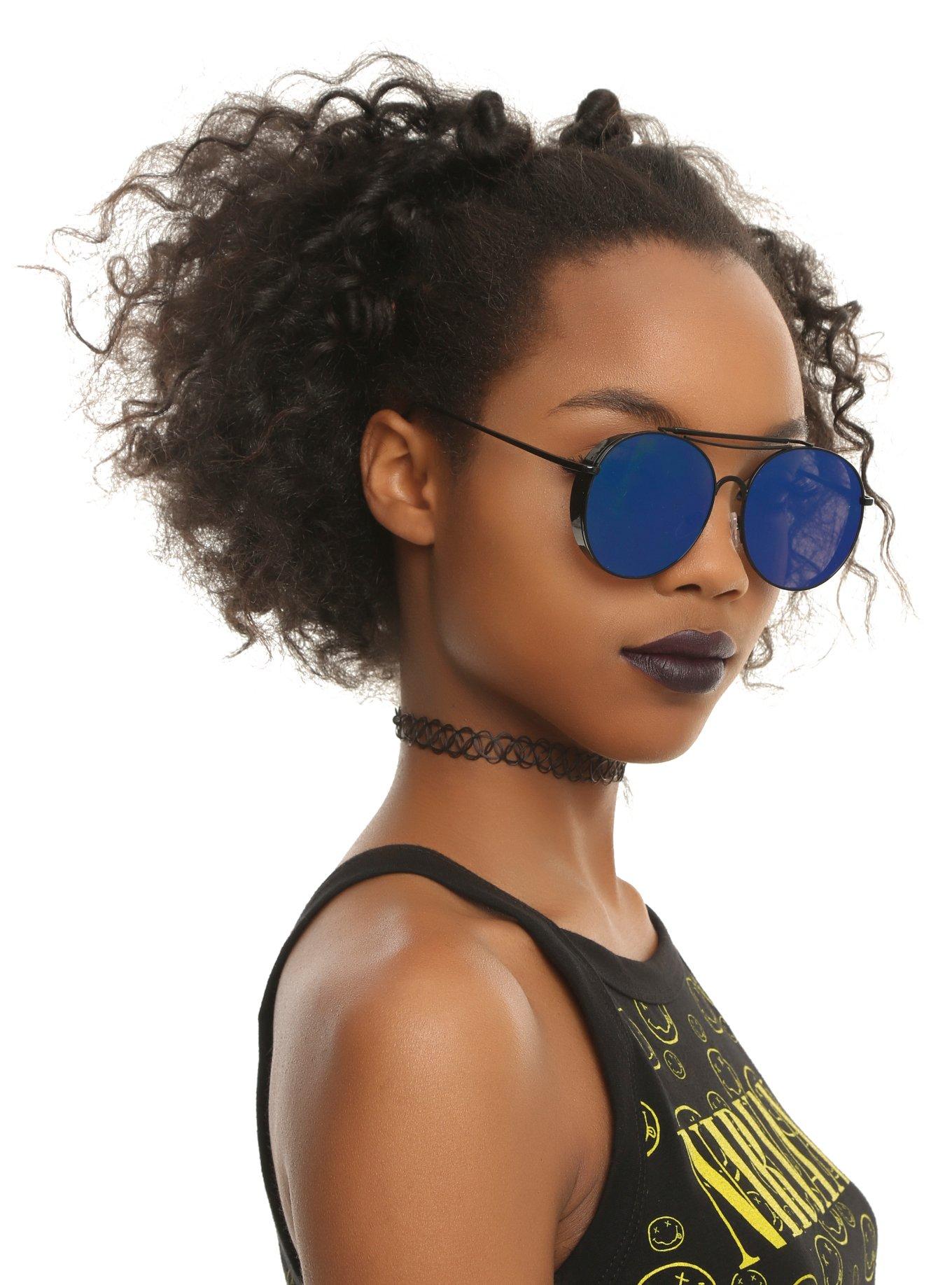 Green Lens Black Aviator Sunglasses, , hi-res