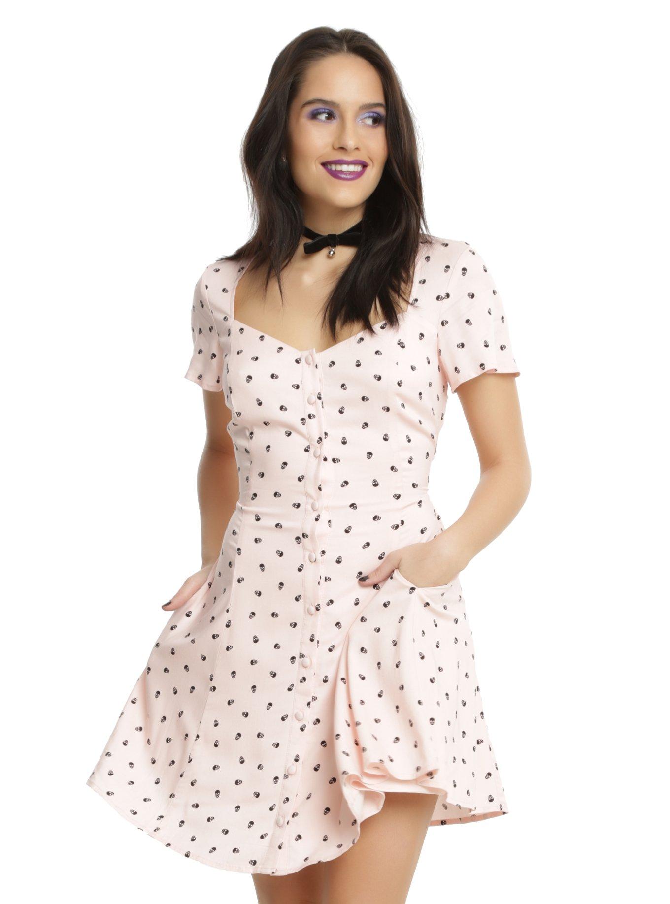 Blush Button Front Skull Dress, PINK, hi-res