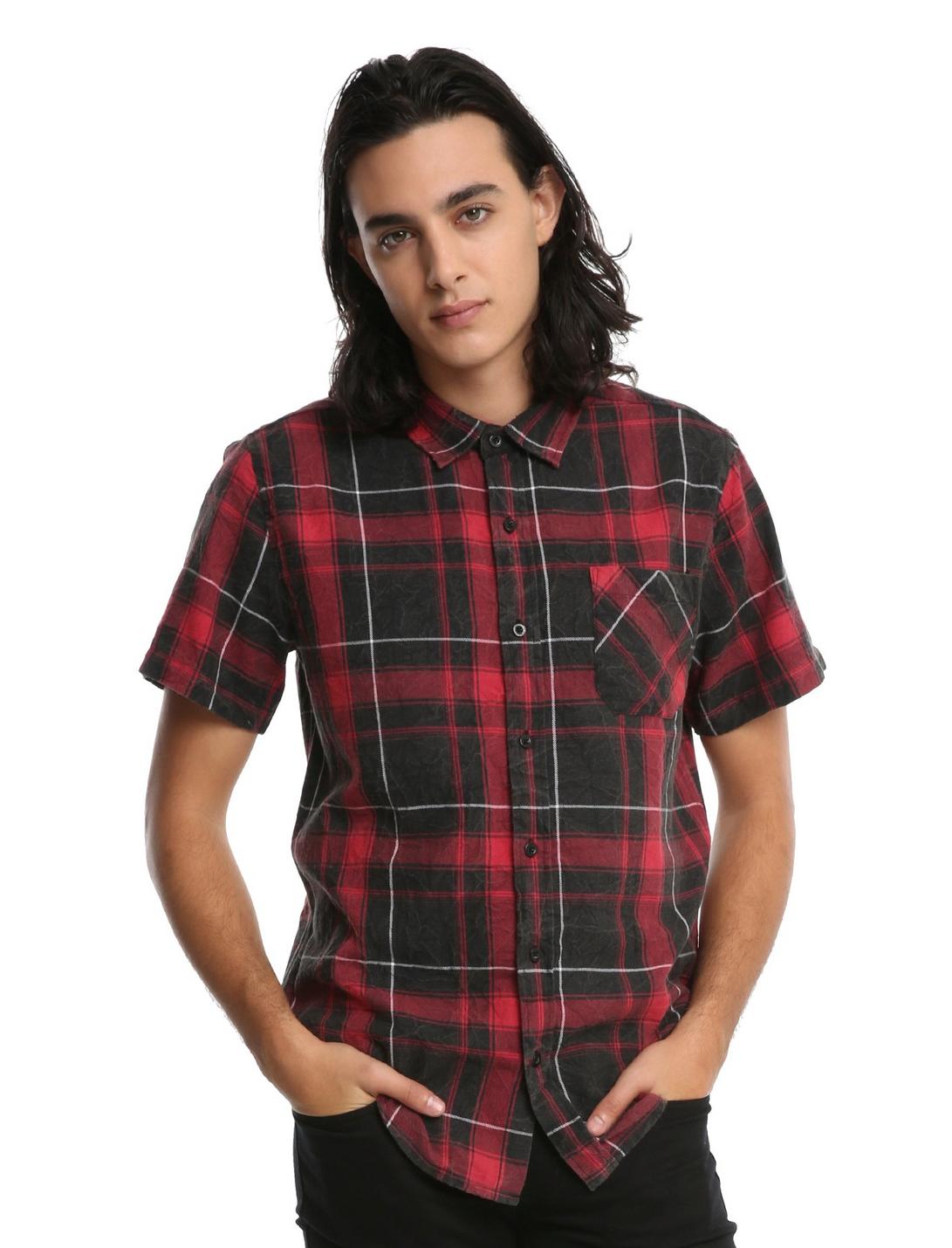 XXX RUDE Black & Red Plaid Woven Button-Up, RED, hi-res