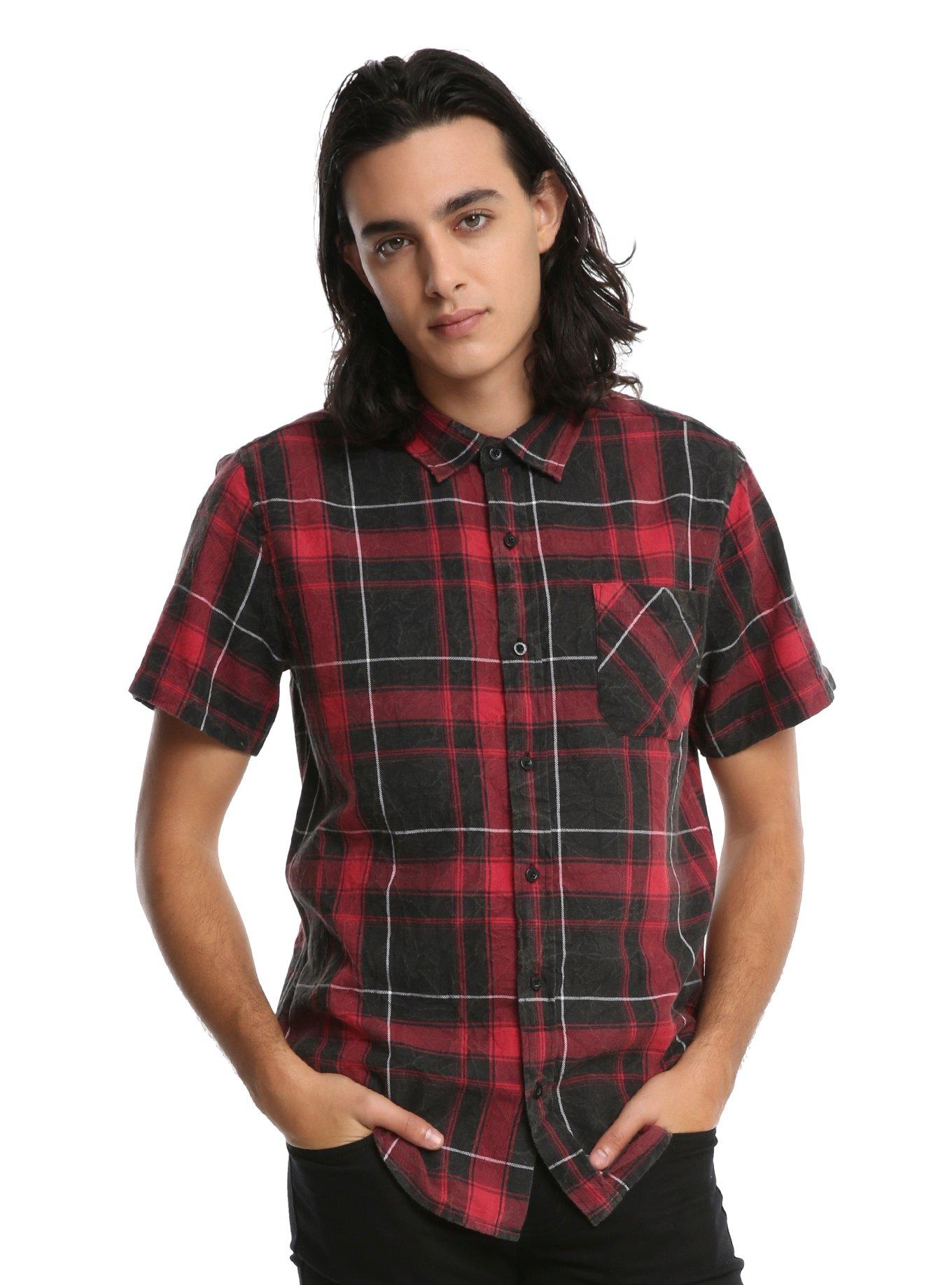 XXX RUDE Black & Red Plaid Woven Button-Up, RED, hi-res