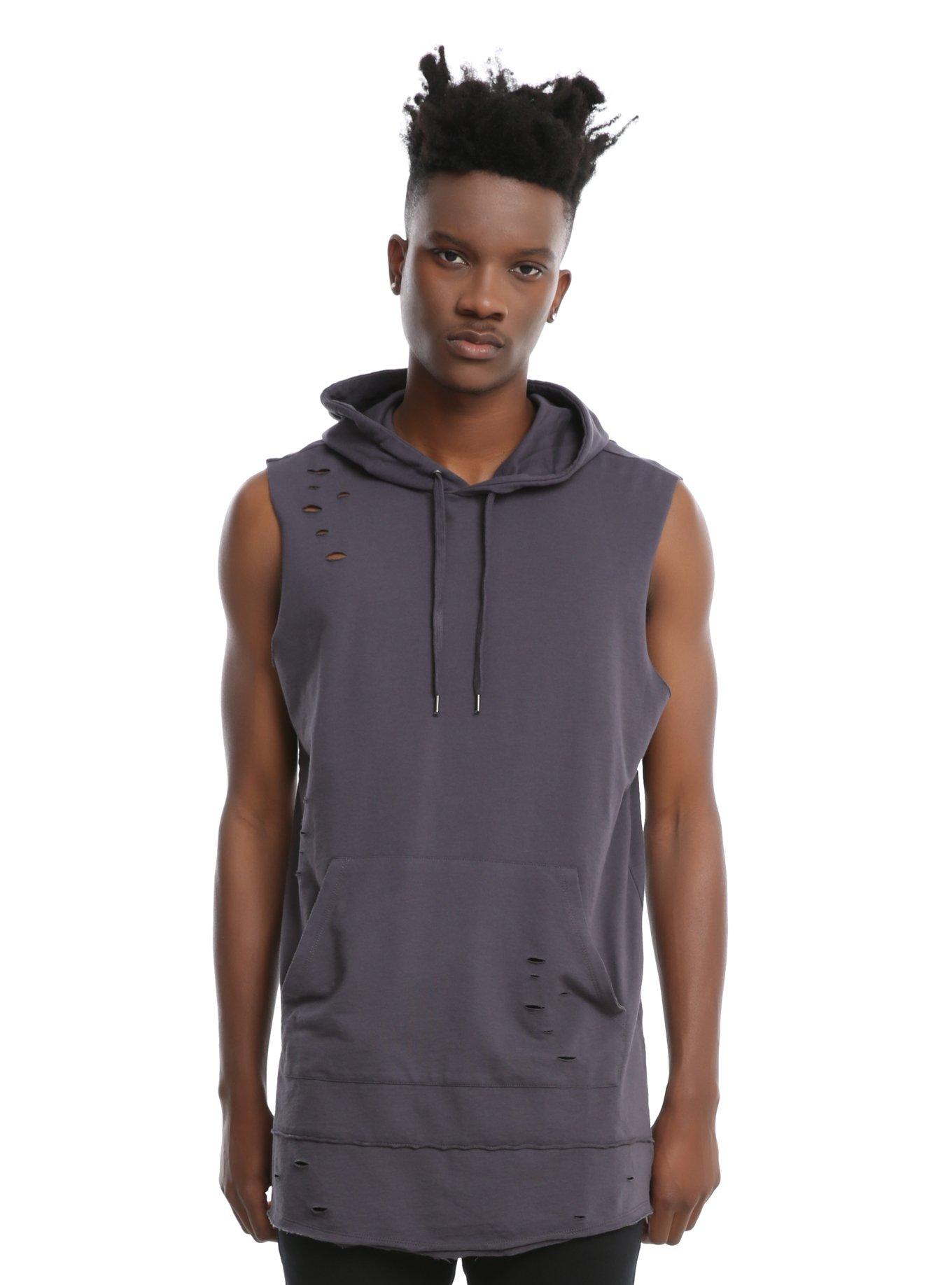 XXX RUDE Grey Deconstructed Sleeveless Hoodie, , hi-res