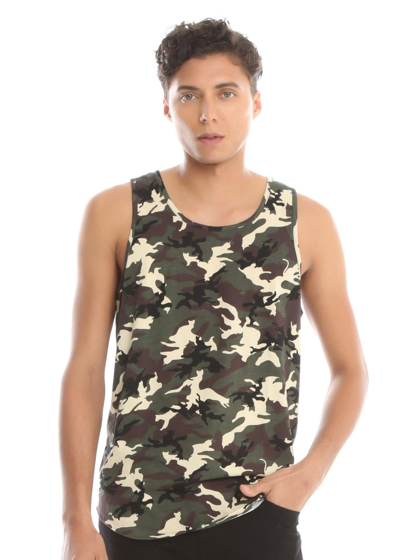 XXX RUDE Cat Camo Print Tank Top, OLIVE, hi-res