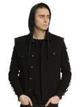 XXX RUDE Fleece Cap Bleach Wash Hooded Black Denim Vest, BLACK, hi-res
